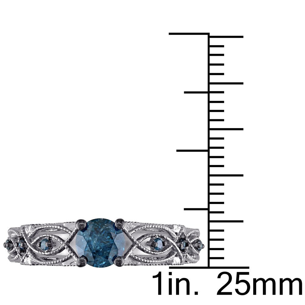 Miadora 10k White Gold 4/5ct TDW Blue Diamond Vintage Filigree Engagement Ring