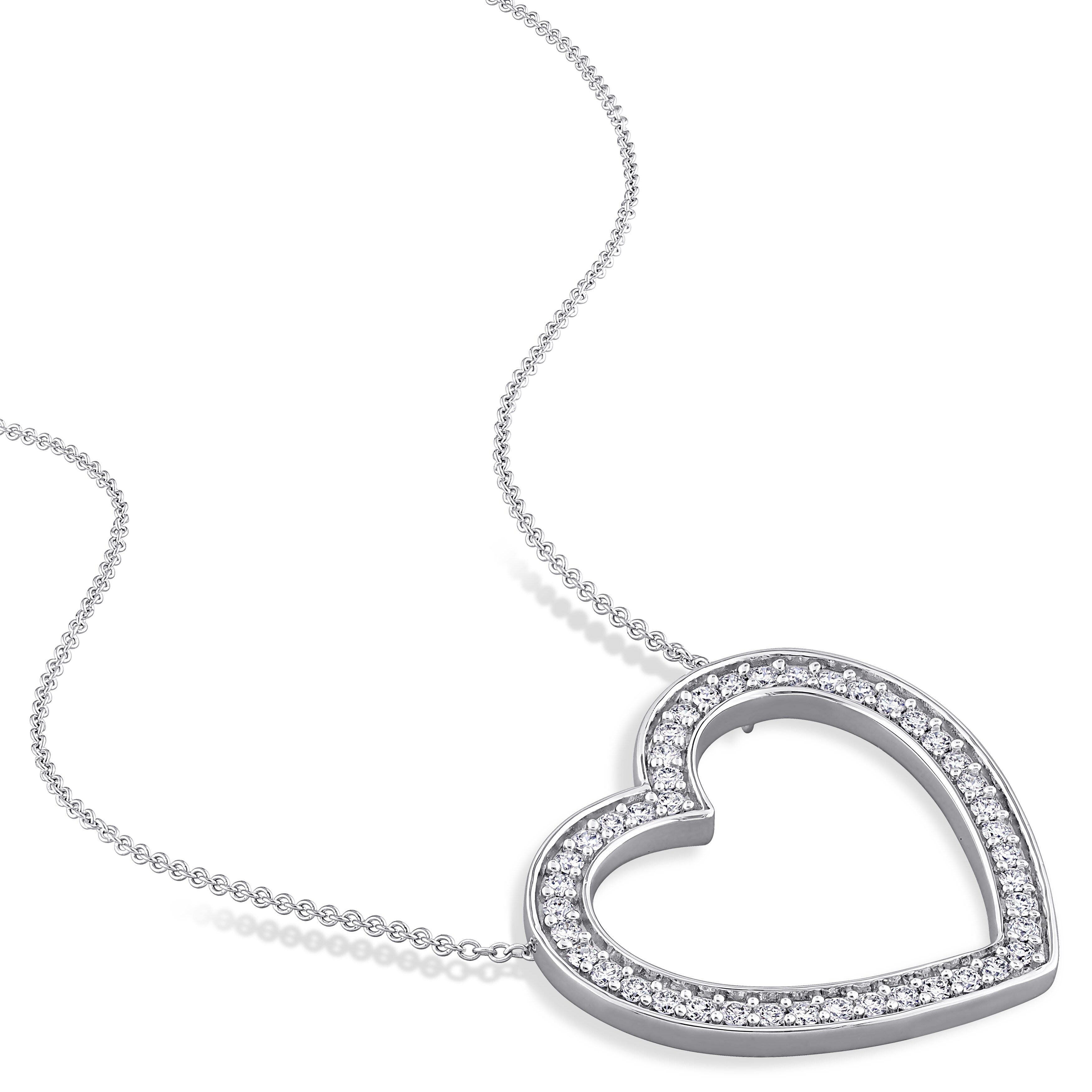 Miadora 10k White Gold 5/8ct TDW Diamond Open Heart Necklace