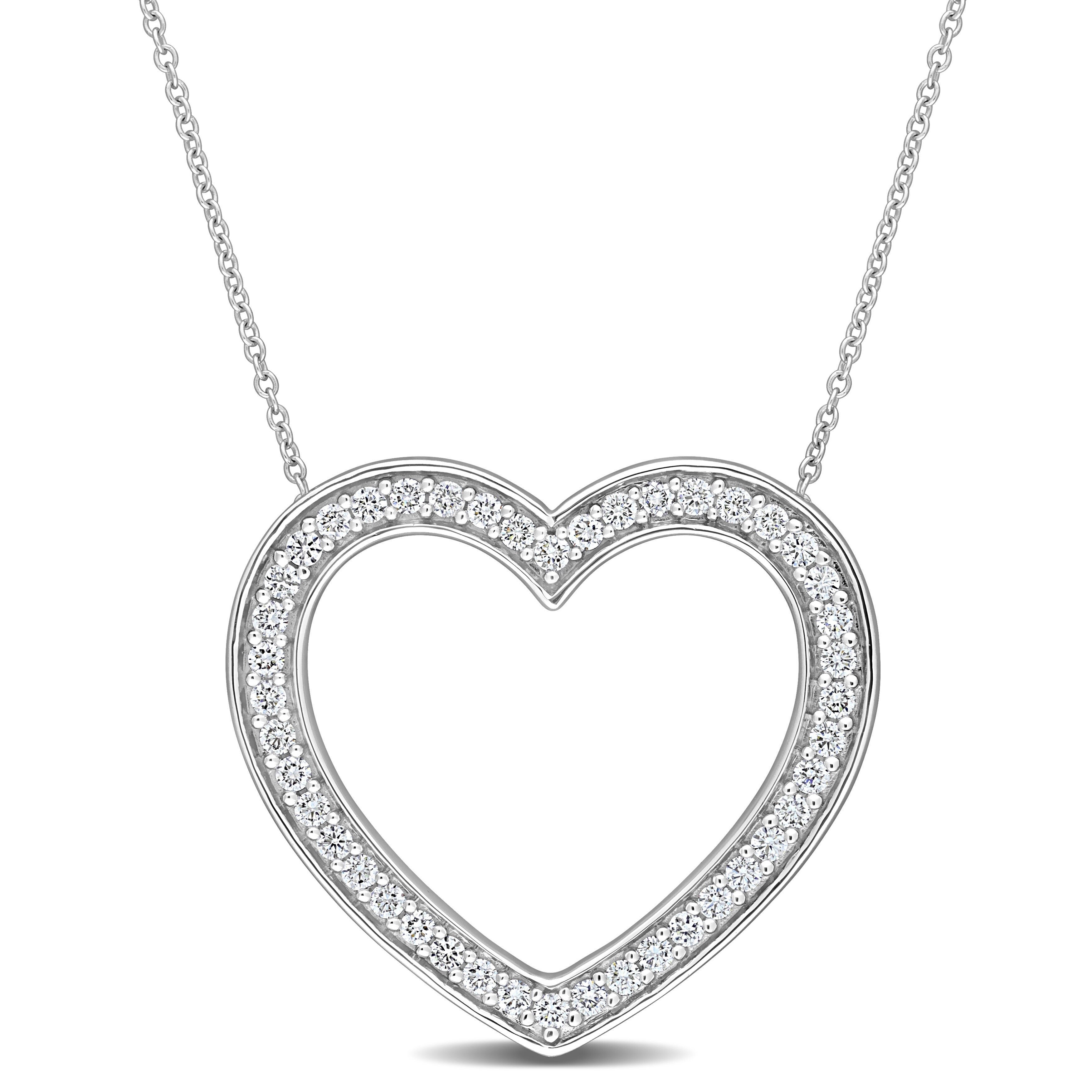 Miadora 10k White Gold 5/8ct TDW Diamond Open Heart Necklace