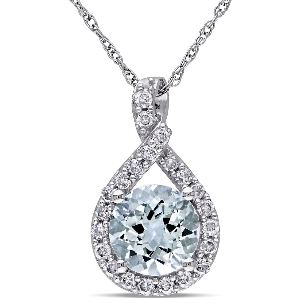 Miadora 10k White Gold Aquamarine and 1/5ct TDW Diamond Necklace (G-H, I2-I3) - Blue