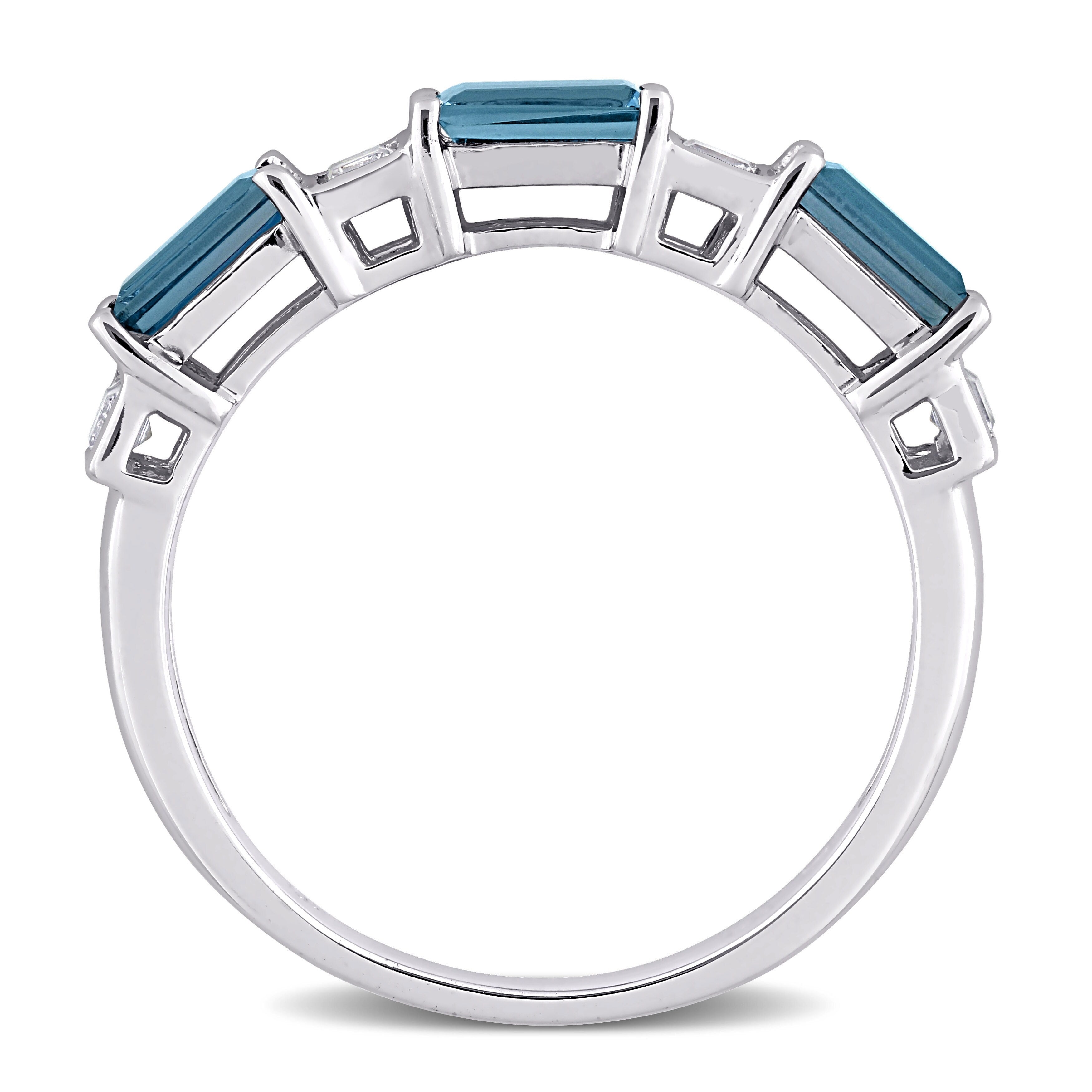 Baguette London-Blue Topaz & White Topaz Stackable Eternity Wedding Band Ring in 10k White Gold by Miadora