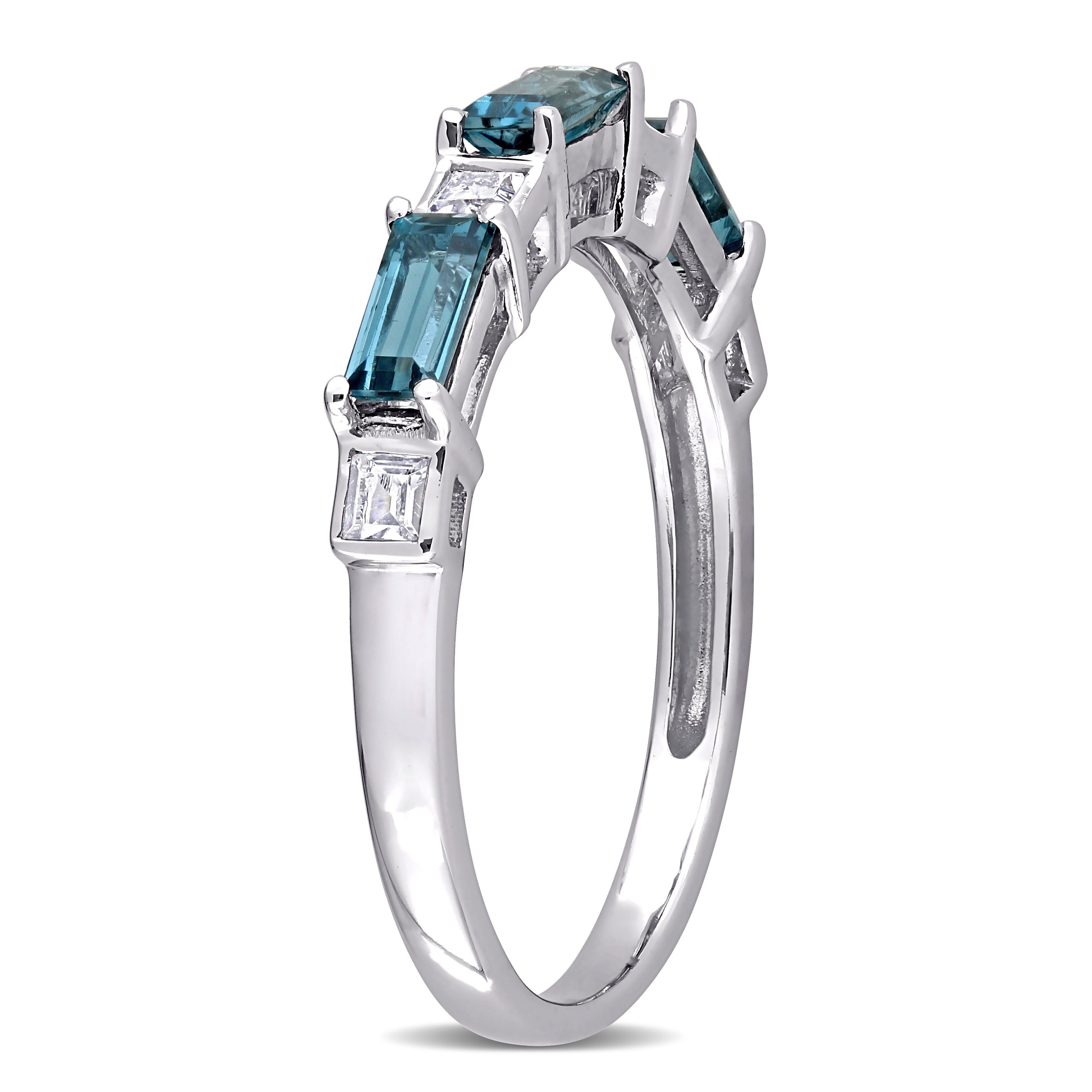 Baguette London-Blue Topaz & White Topaz Stackable Eternity Wedding Band Ring in 10k White Gold by Miadora