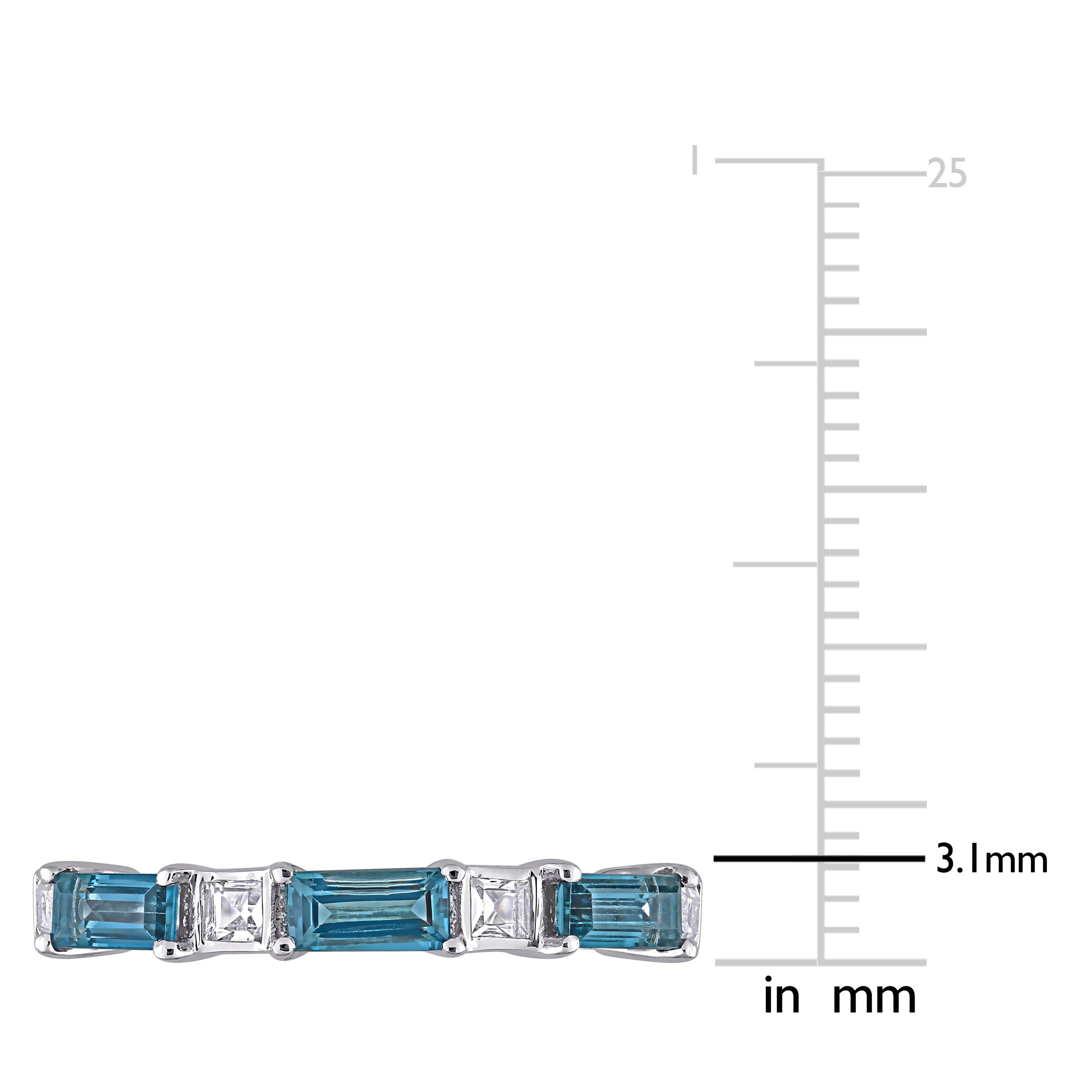 Baguette London-Blue Topaz & White Topaz Stackable Eternity Wedding Band Ring in 10k White Gold by Miadora