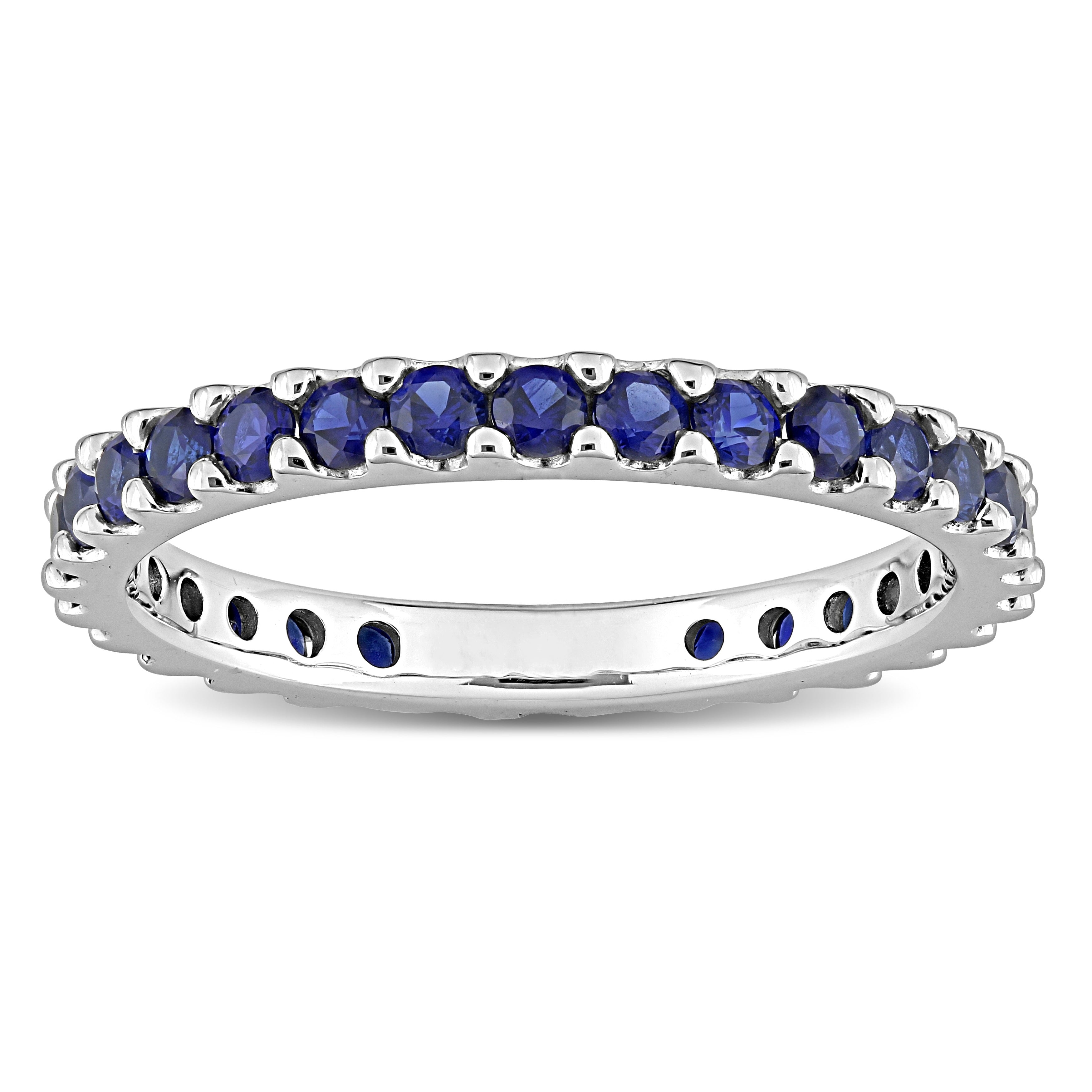Miadora 10k White Gold Created Blue Sapphire Stackable Eternity Wedding Band Ring