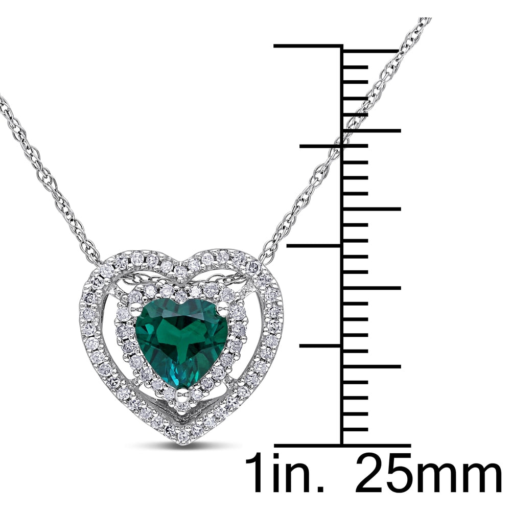 10k Yellow Gold Created Emerald and Diamond Heart Necklace 10k Yellow Gold Created Emerald and Diamond Heart Necklace