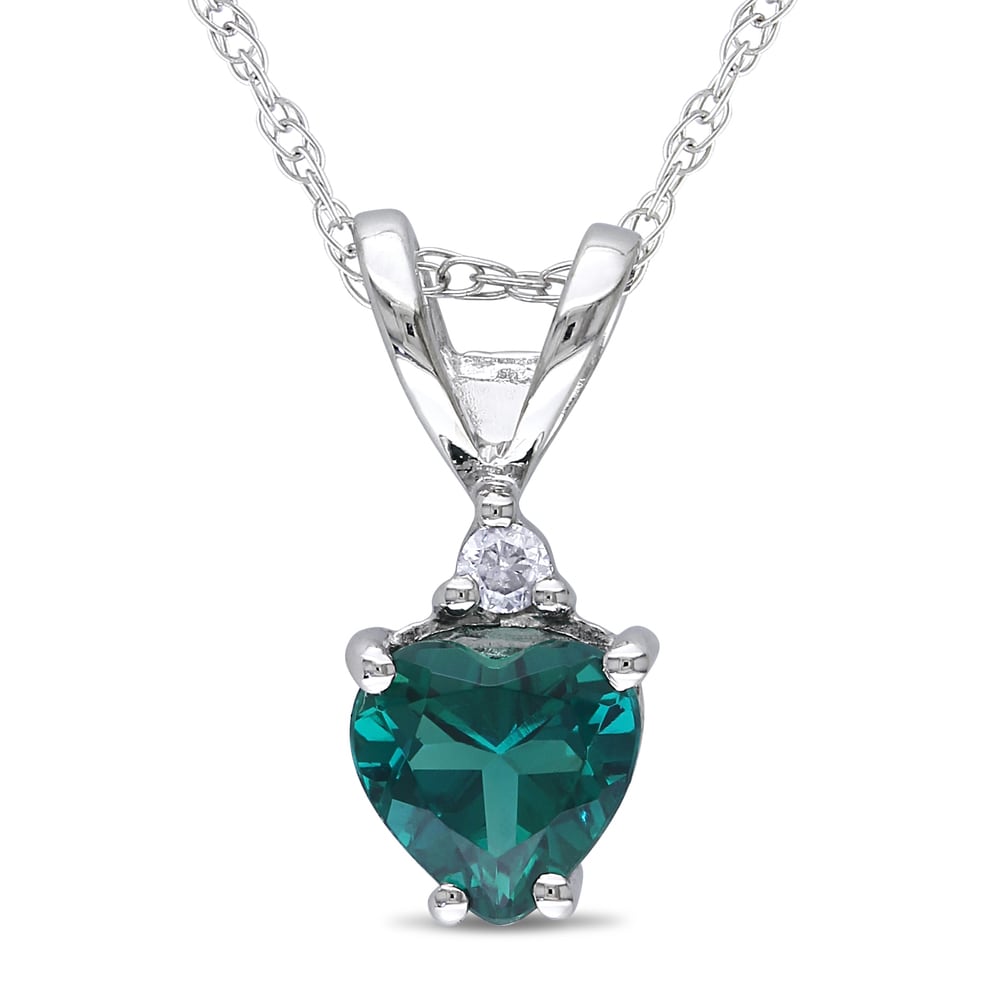 10k Yellow Gold Created Emerald and Diamond Heart Necklace 10k Yellow Gold Created Emerald and Diamond Heart Necklace