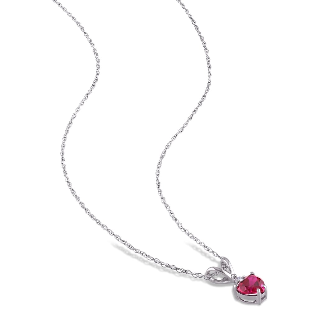 Miadora 10k White Gold Created Ruby and Diamond Heart Necklace