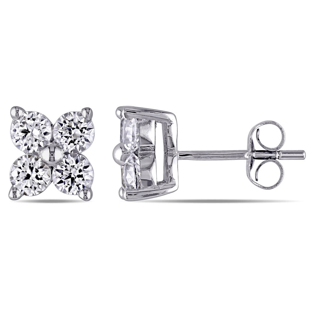 Miadora 10k White Gold Created White Sapphire Flower Stud Earrings