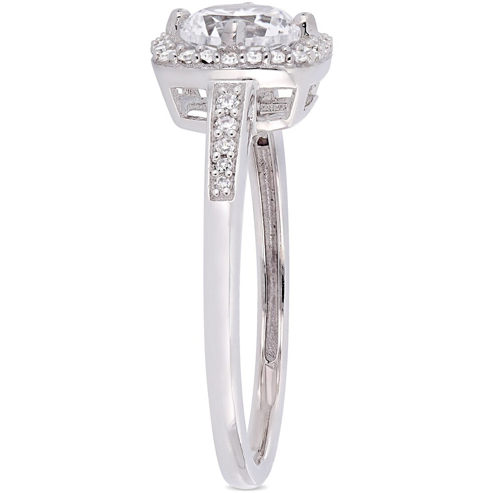 Miadora 10k White Gold Created White Sapphire and 1/7ct TDW Diamond Floating Square Halo Engagement Ring