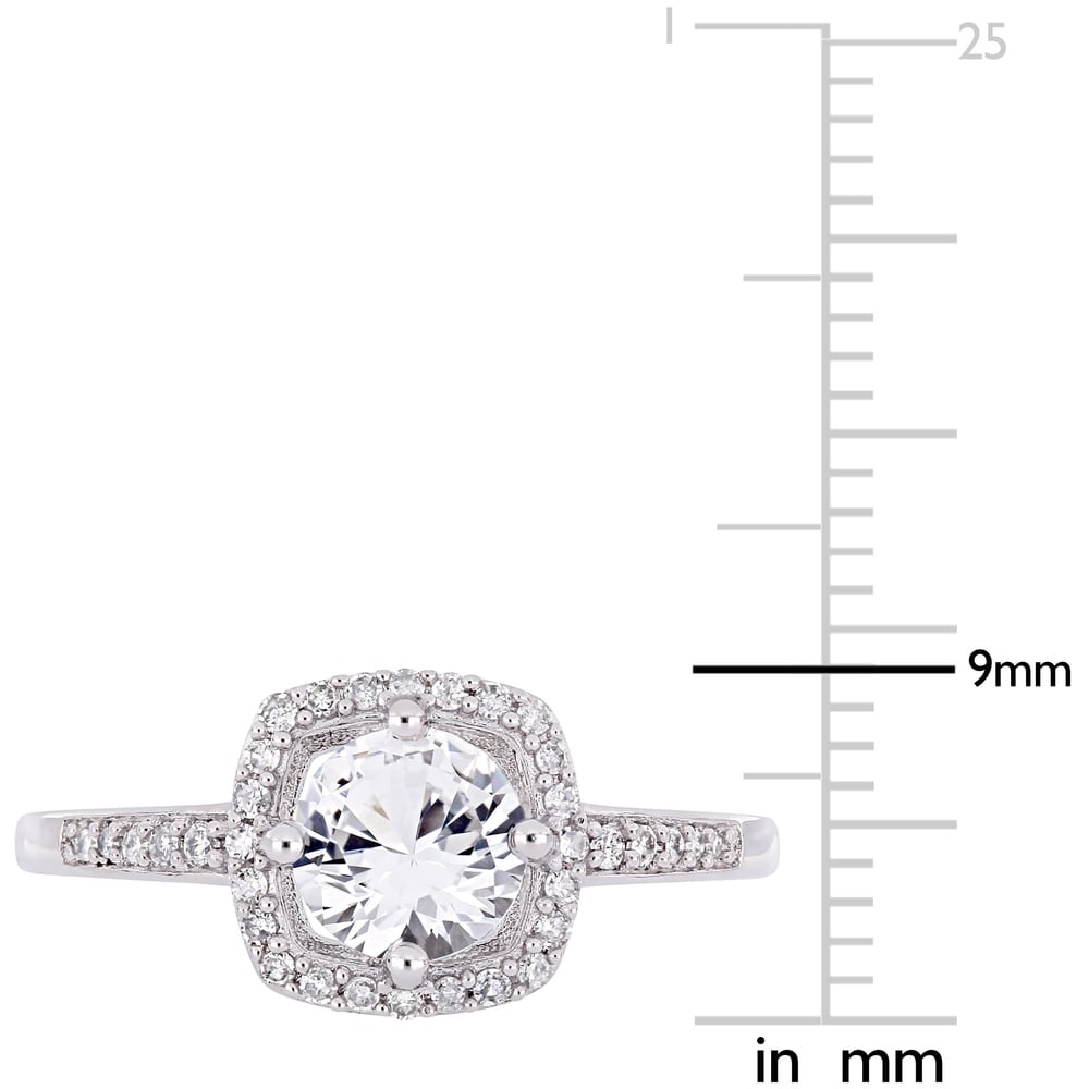Miadora 10k White Gold Created White Sapphire and 1/7ct TDW Diamond Floating Square Halo Engagement Ring