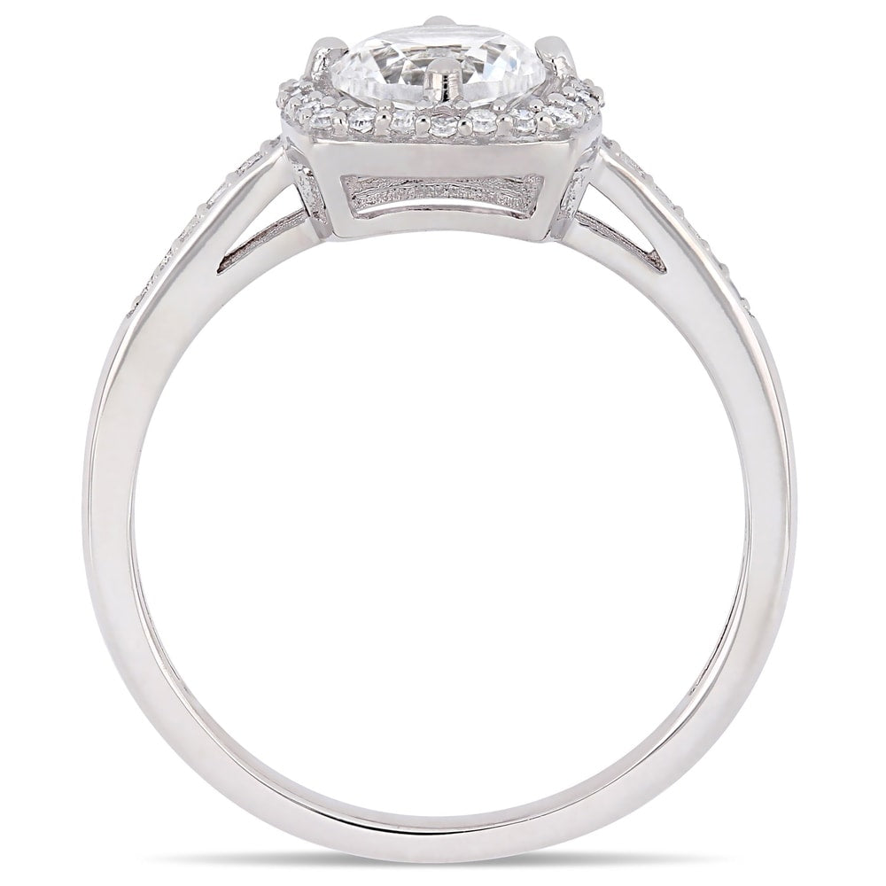Miadora 10k White Gold Created White Sapphire and 1/7ct TDW Diamond Floating Square Halo Engagement Ring