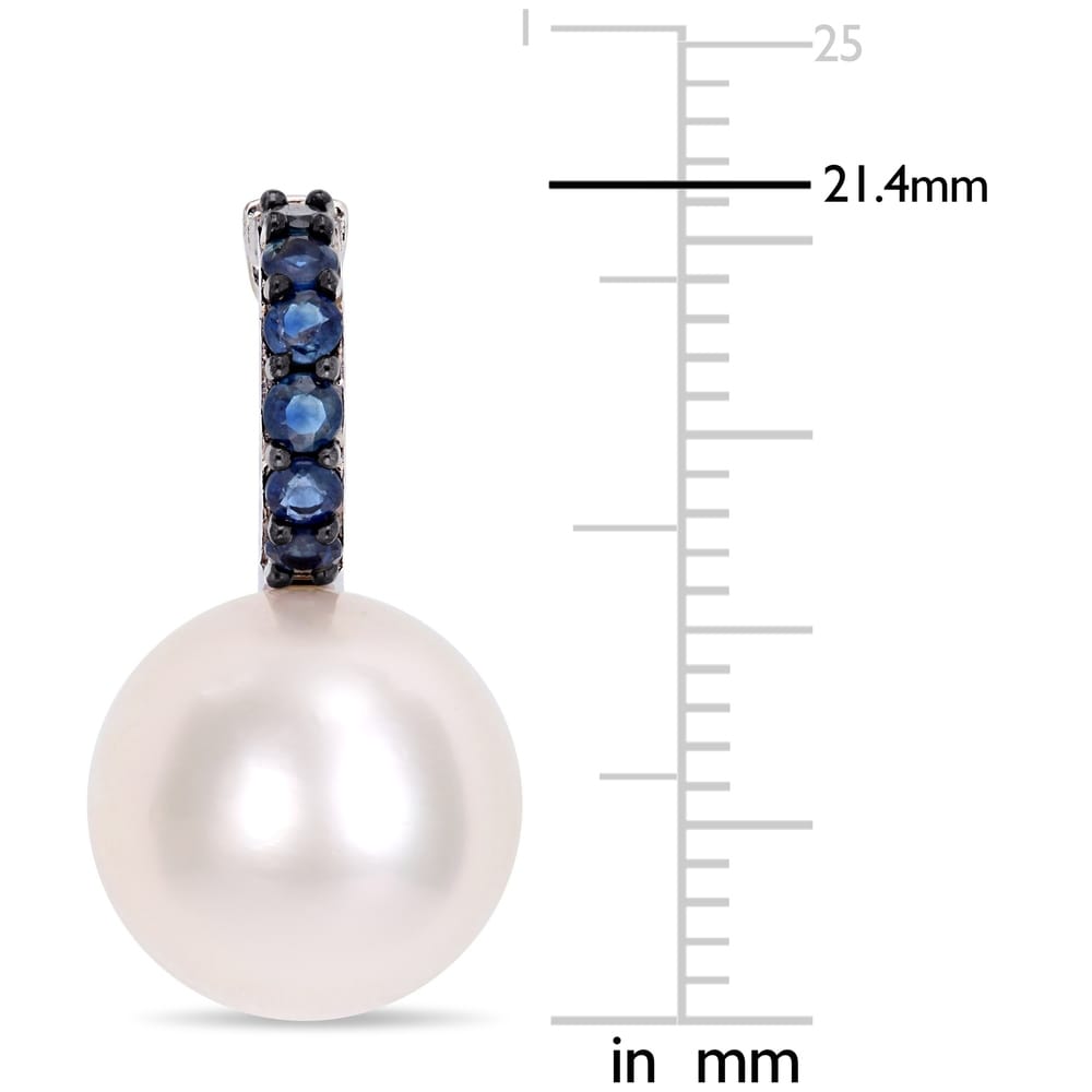 Miadora 10k White Gold Cultured Freshwater Pearl Sapphire Drop Earrings (11-12mm)