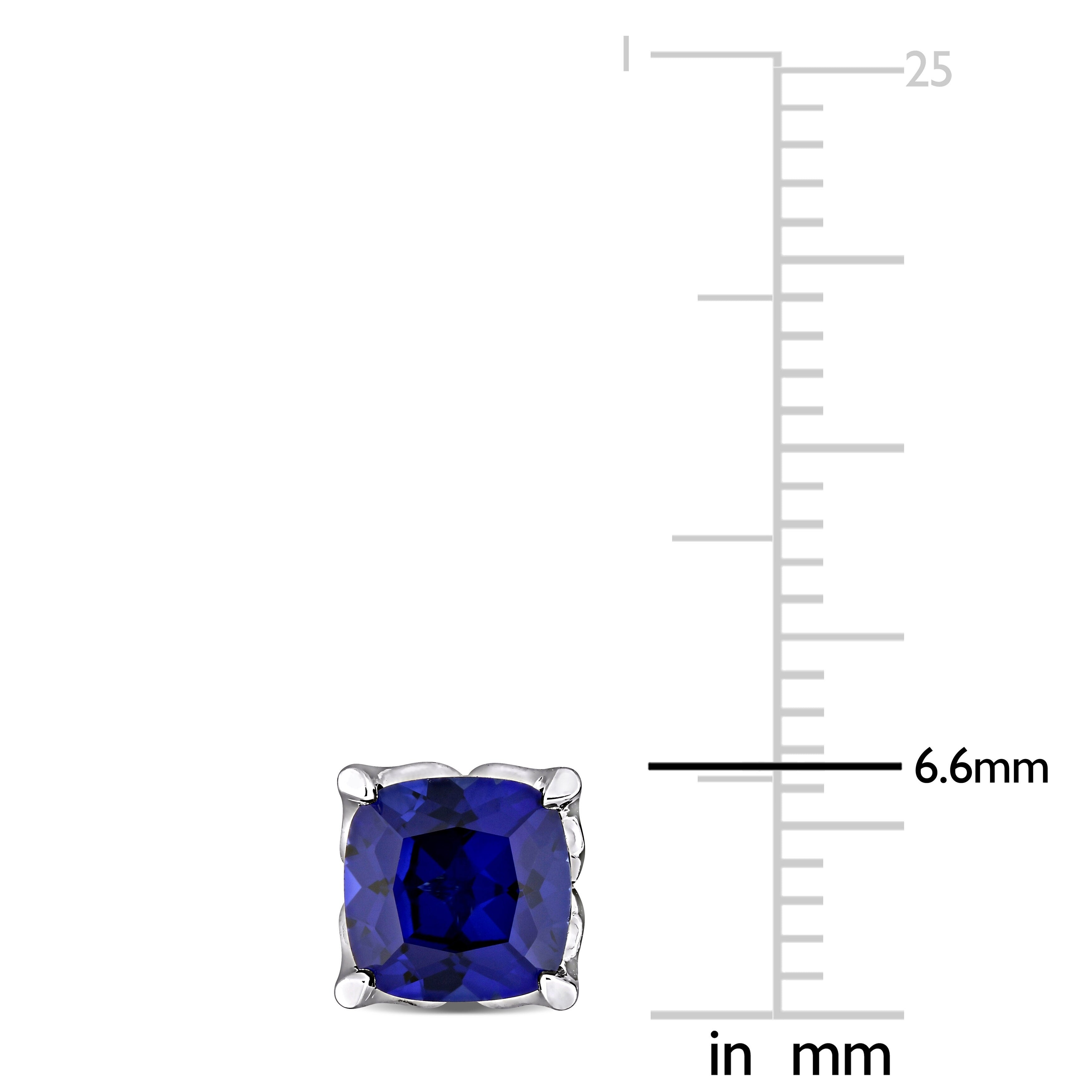 Miadora 10k White Gold Cushion Created Blue Sapphire & Diamond Accent Solitaire Stud Earrings - 6.6mm x 6.6mm x 5.7mm