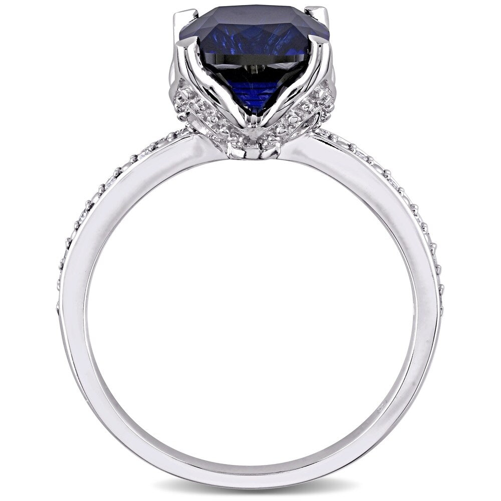 Miadora 10k White Gold Cushion-Cut Created Blue Sapphire and Diamond Ring