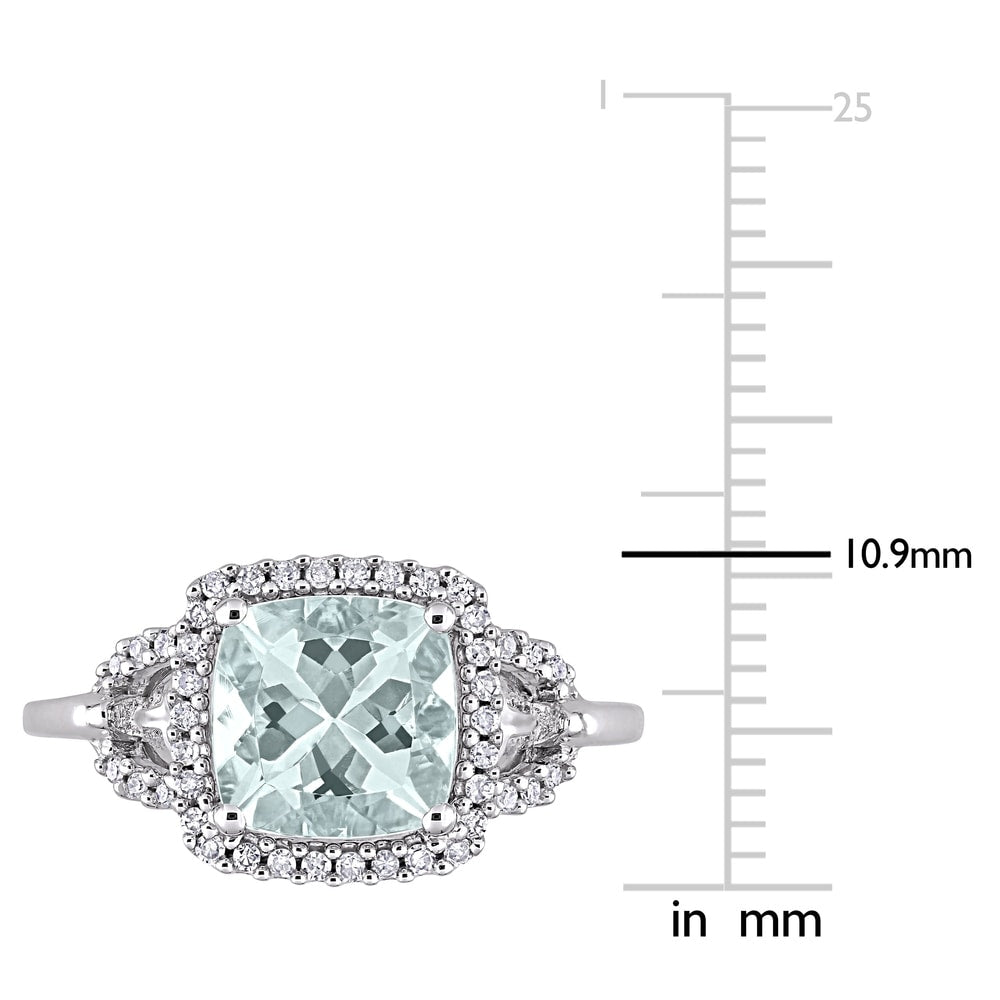 Miadora 10k White Gold Cushion-cut Aquamarine and 1/6ct TDW Diamond Halo Engagement Ring