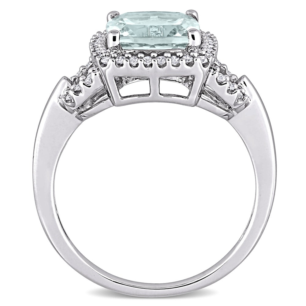 Miadora 10k White Gold Cushion-cut Aquamarine and 1/6ct TDW Diamond Halo Engagement Ring
