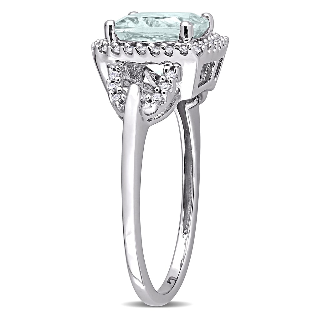 Miadora 10k White Gold Cushion-cut Aquamarine and 1/6ct TDW Diamond Halo Engagement Ring