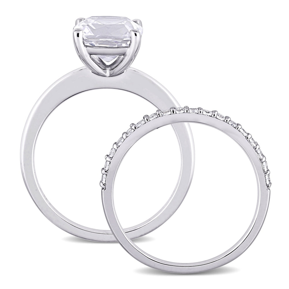 Miadora 10k White Gold Cushion-cut Created White Sapphire Wedding Ring Set