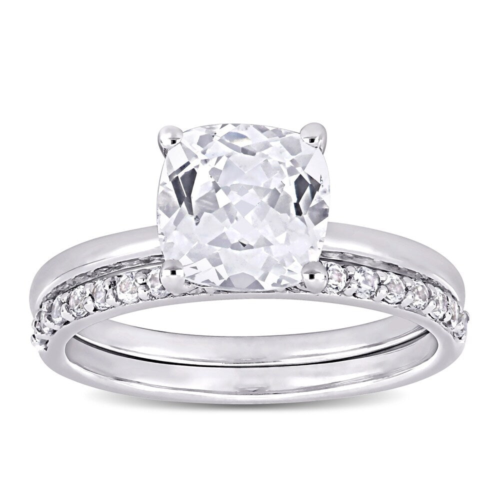 Miadora 10k White Gold Cushion-cut Created White Sapphire Wedding Ring Set