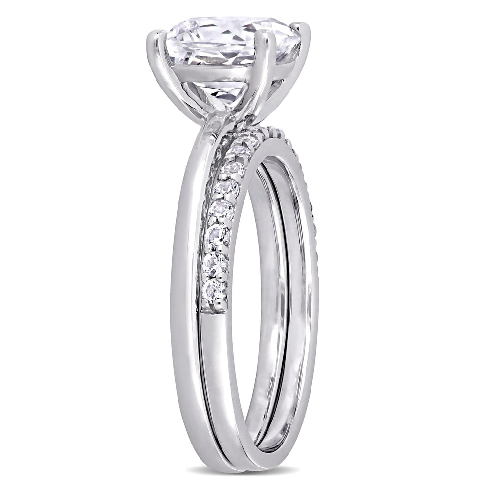 Miadora 10k White Gold Cushion-cut Created White Sapphire Wedding Ring Set