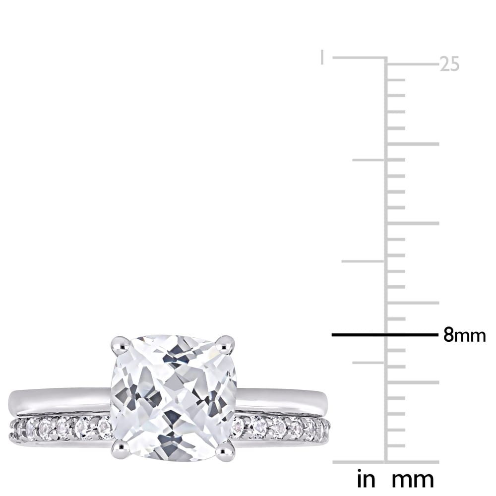 Miadora 10k White Gold Cushion-cut Created White Sapphire Wedding Ring Set