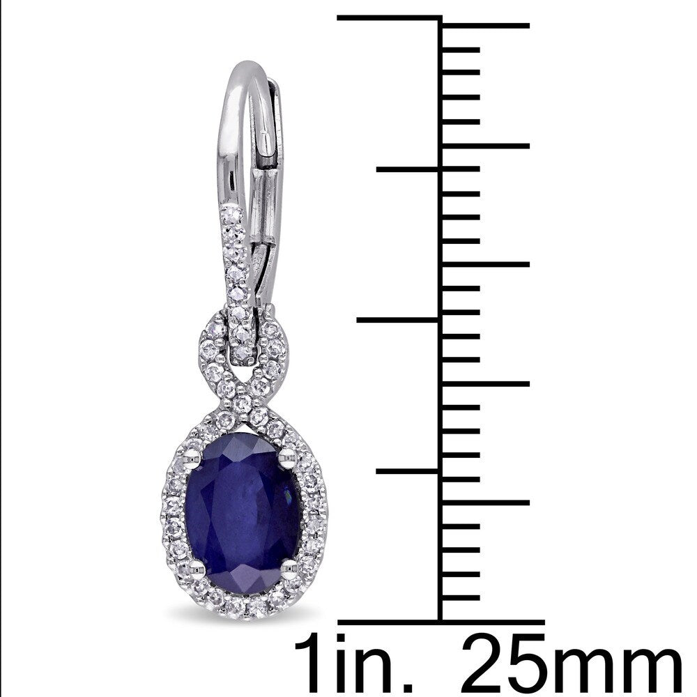 Miadora Signature Collection 10k White Gold Diffused Sapphire and 1/4ct TDW Diamond Halo Birthstone Leverback Earrings - Blue
