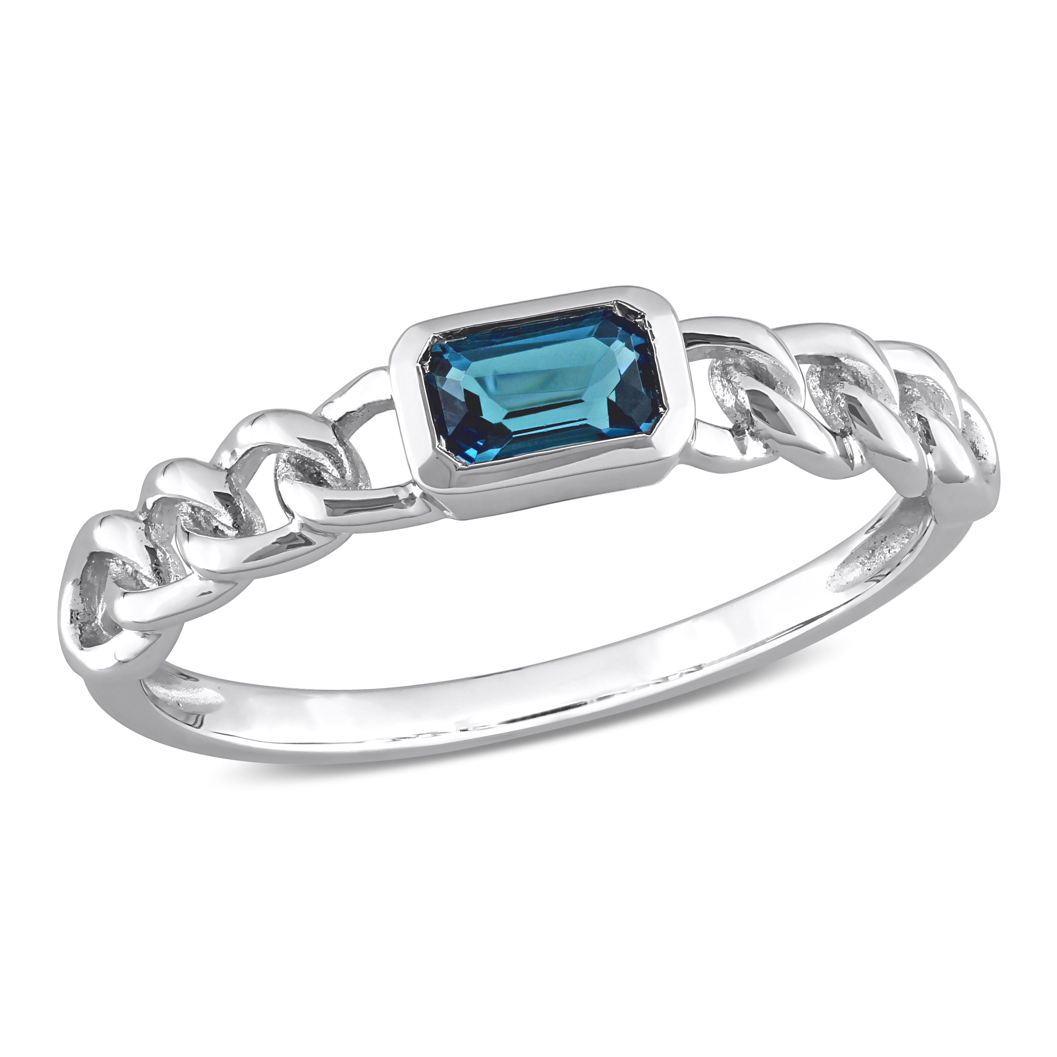 Miadora 10k White Gold London Blue Topaz Stackable Link Ring