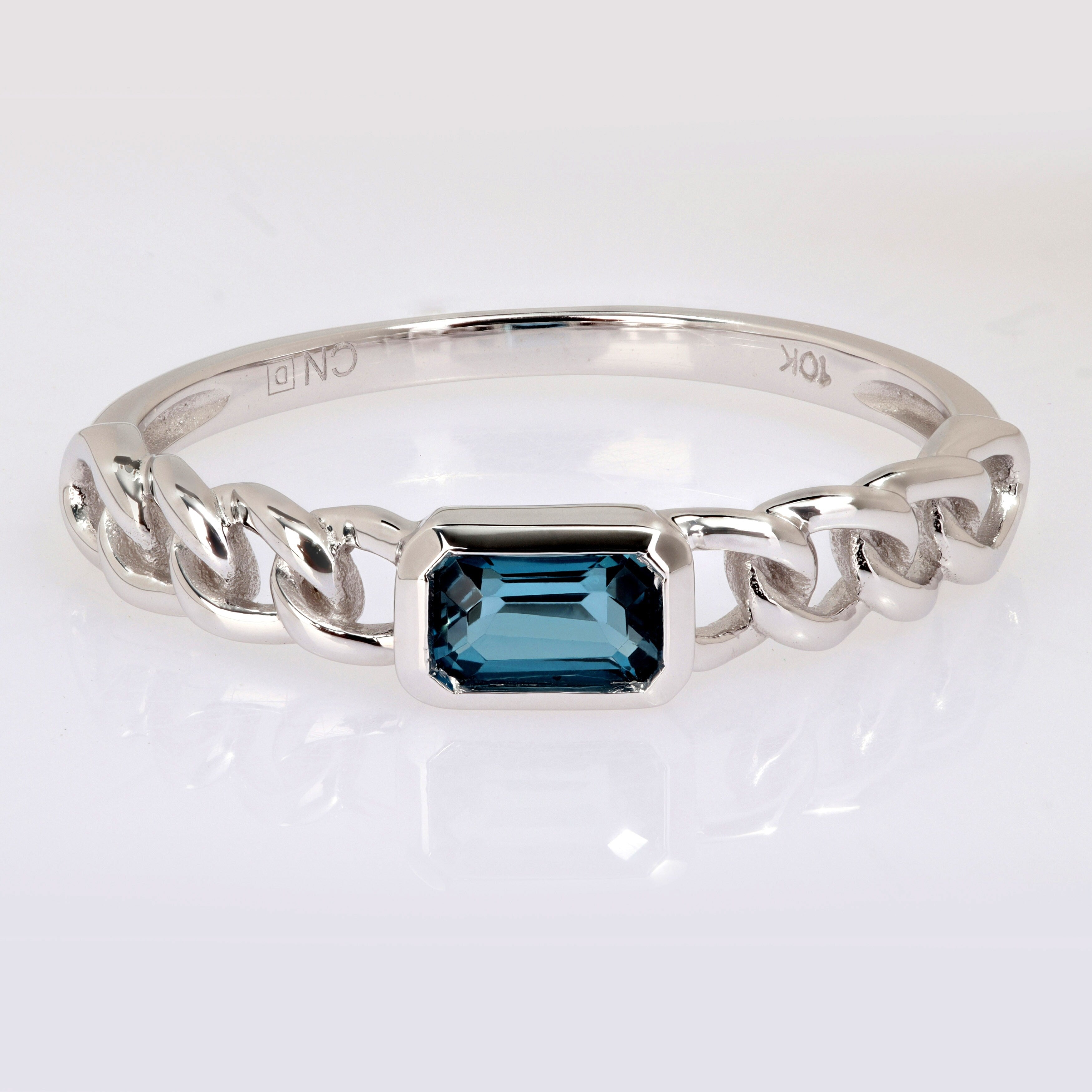 Miadora 10k White Gold London Blue Topaz Stackable Link Ring
