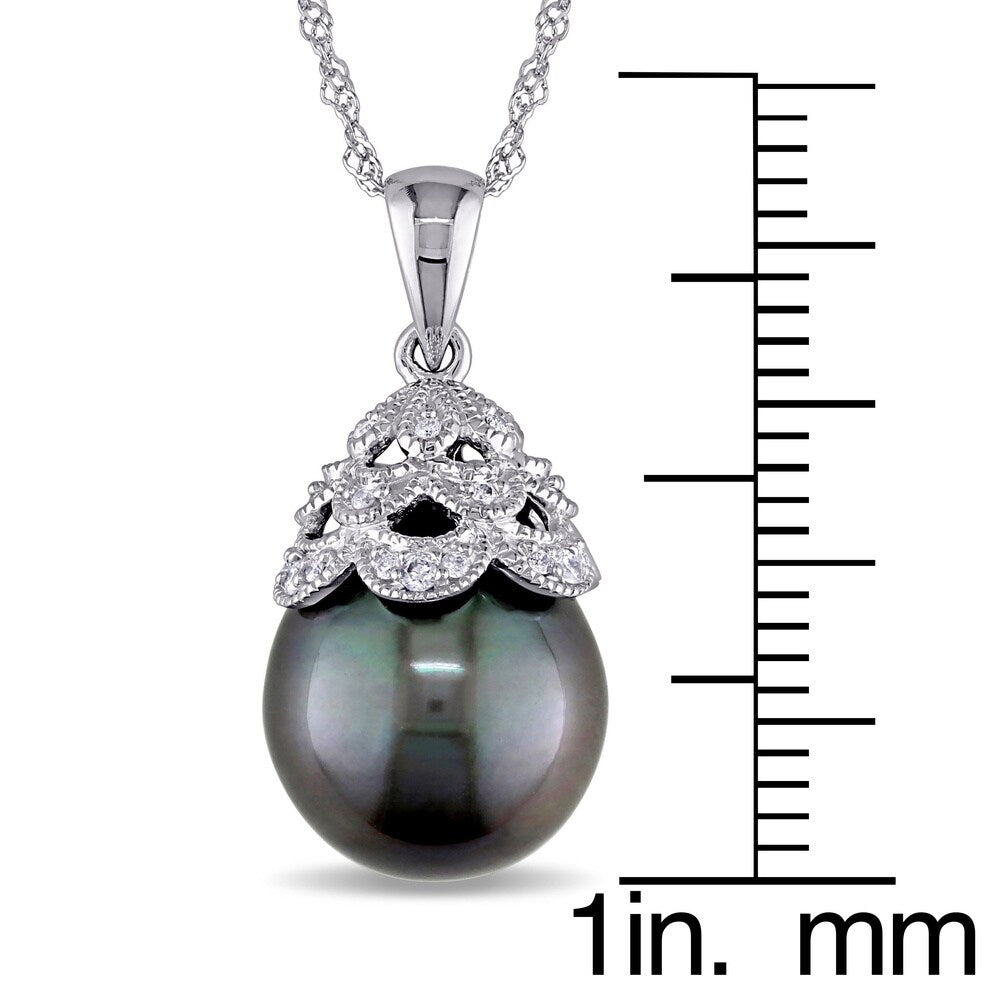 Miadora 10k White Gold Tahitian Pearl and Diamond Necklace