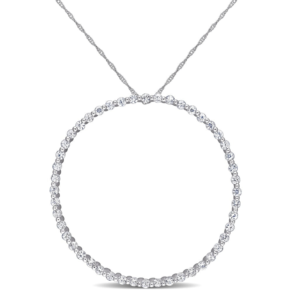 Miadora 10k White Gold White Sapphire Circle of Life Necklace