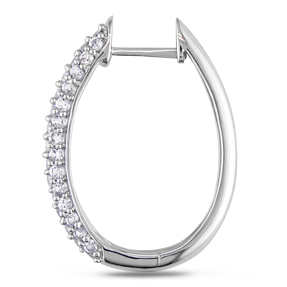 Miadora 10k White Gold White Sapphire Hoop Earrings