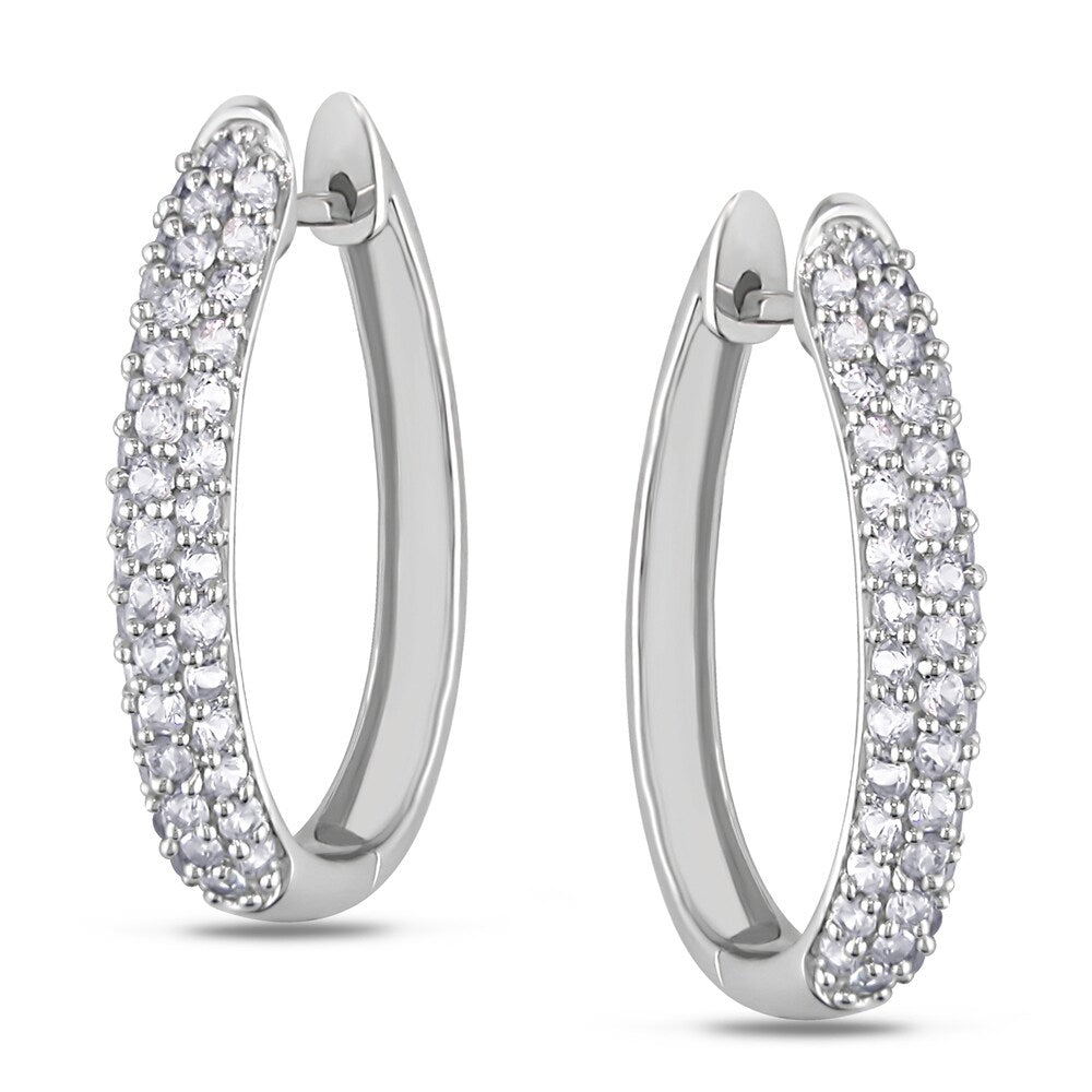 Miadora 10k White Gold White Sapphire Hoop Earrings