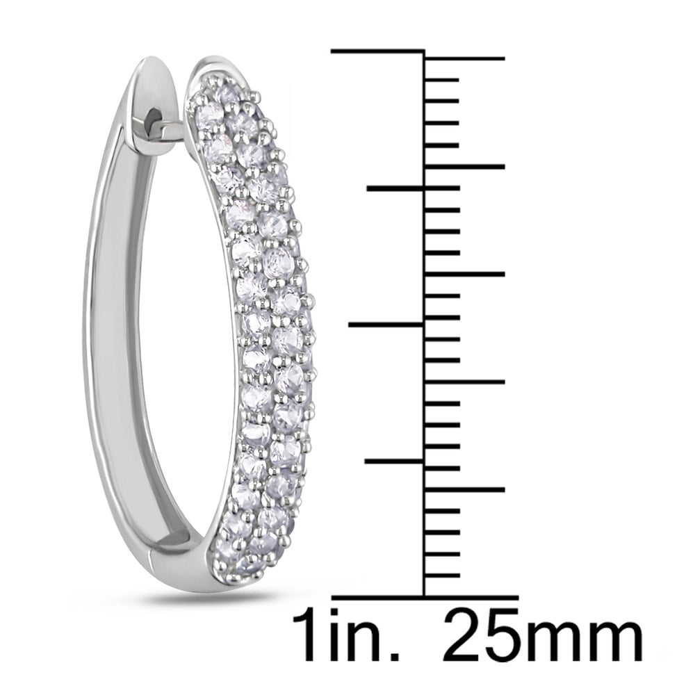 Miadora 10k White Gold White Sapphire Hoop Earrings