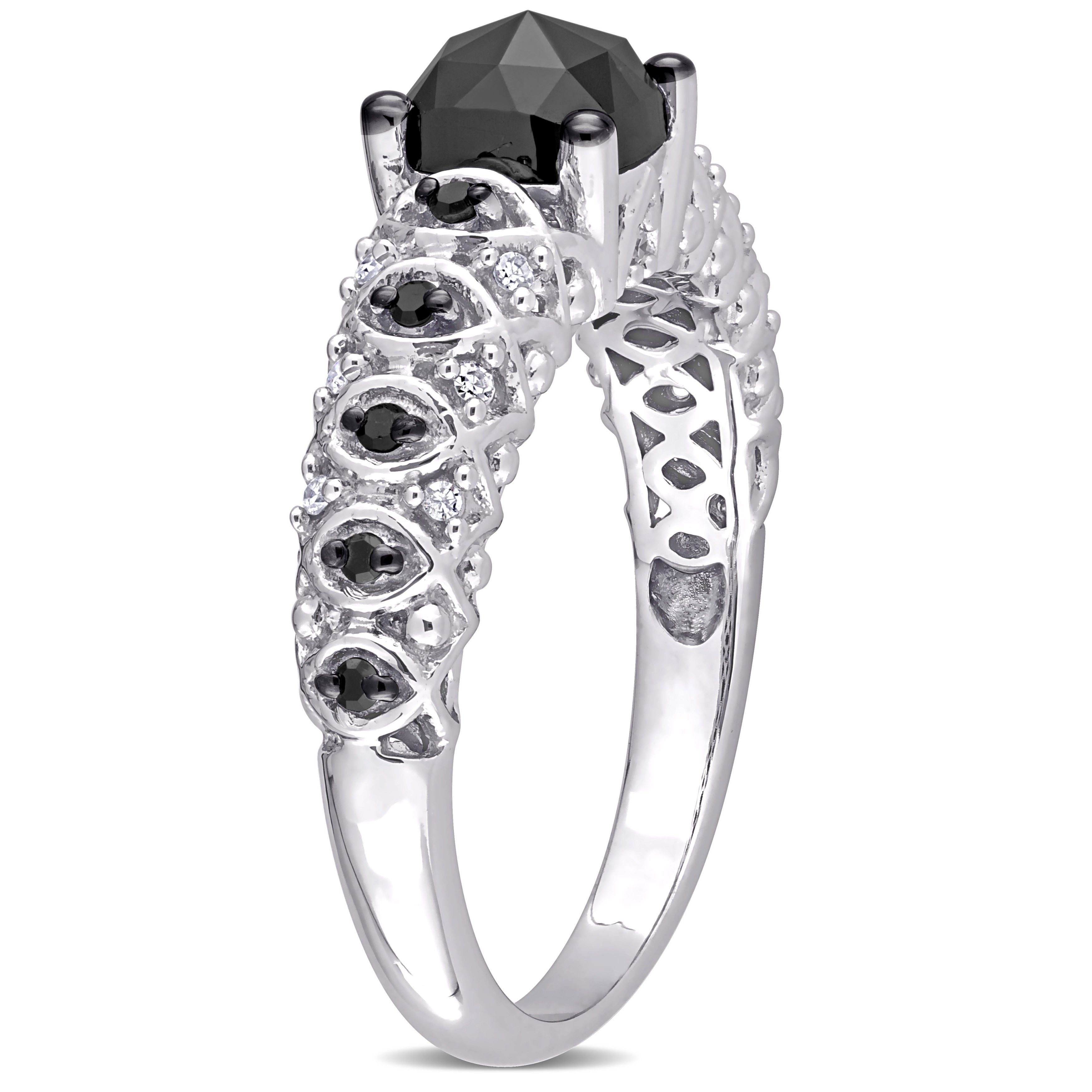 Miadora 10k White Gold with Black Rhodium 1 1/6ct TDW Black & White Diamond Vintage Engagement Ring