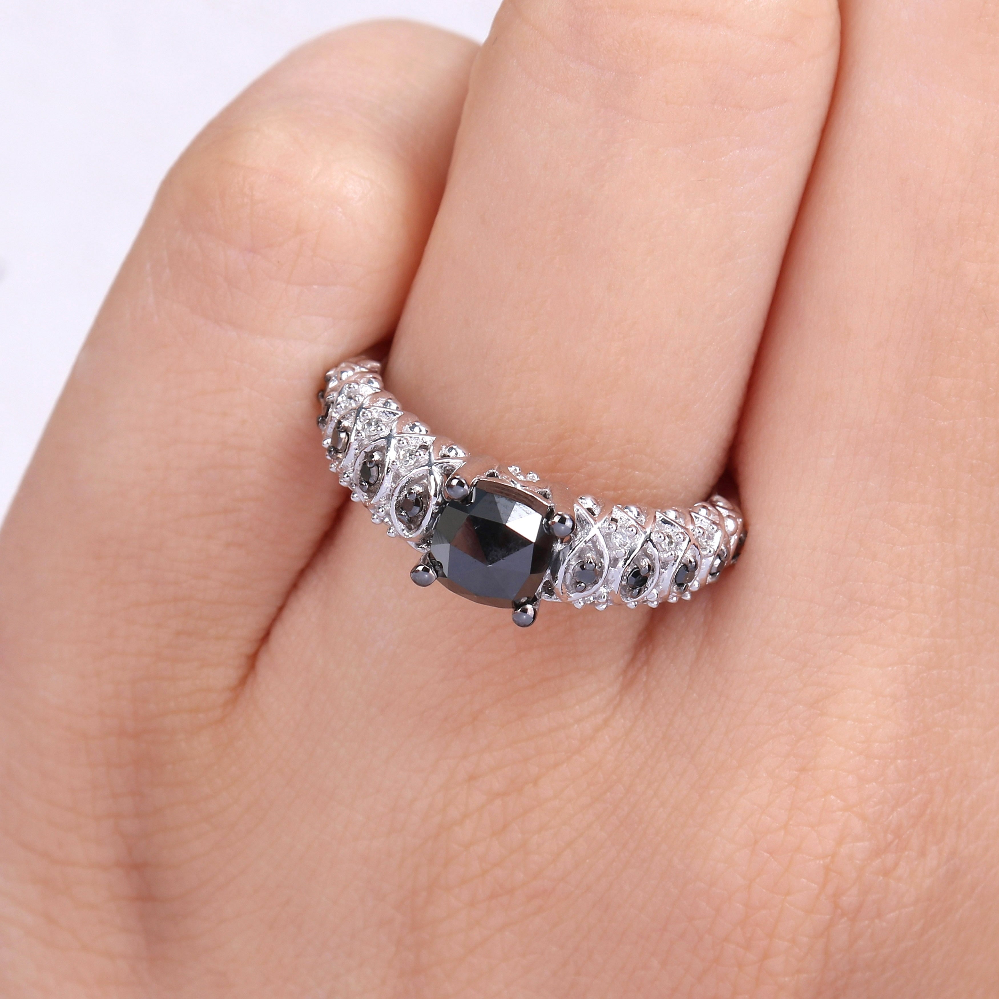 Miadora 10k White Gold with Black Rhodium 1 1/6ct TDW Black & White Diamond Vintage Engagement Ring