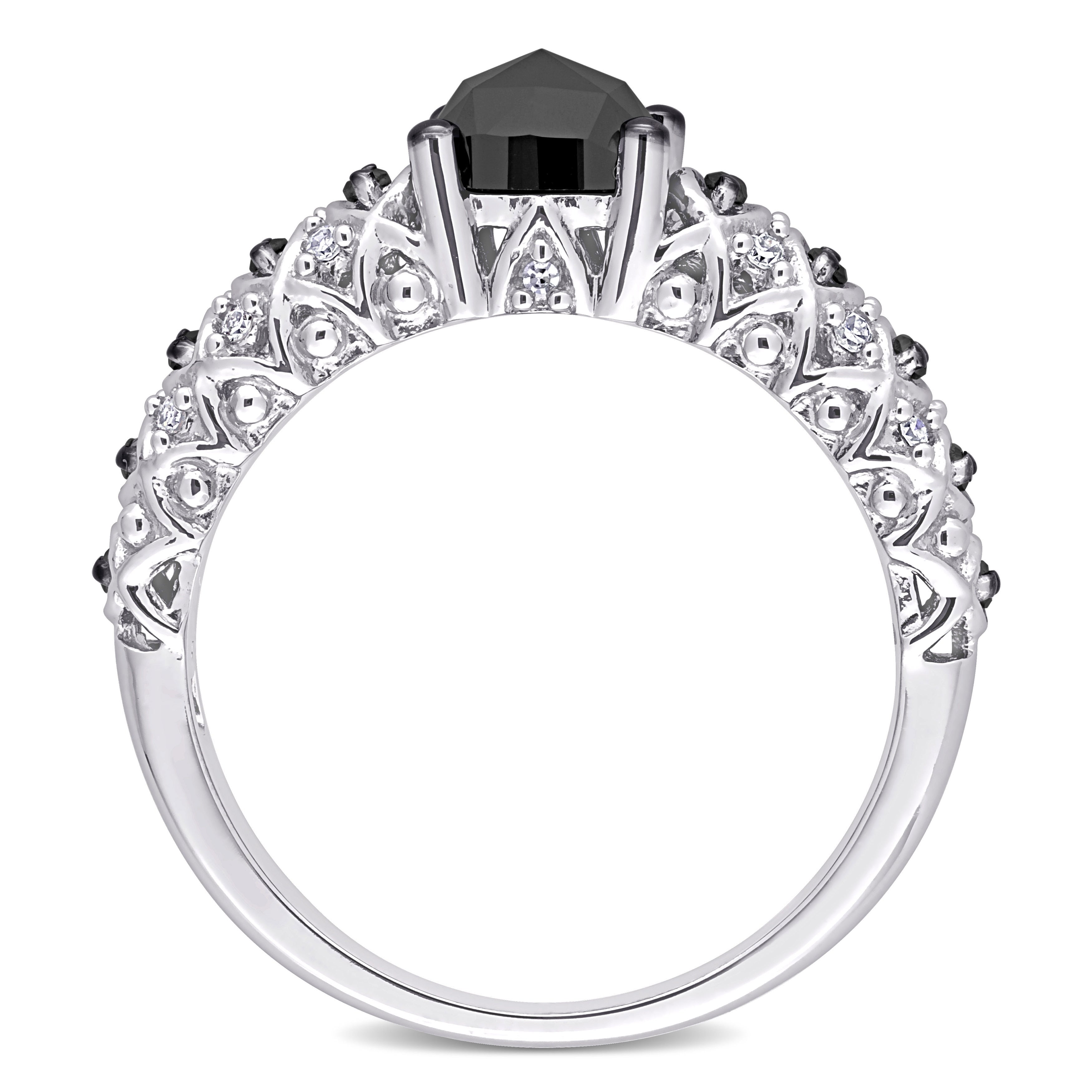 Miadora 10k White Gold with Black Rhodium 1 1/6ct TDW Black & White Diamond Vintage Engagement Ring