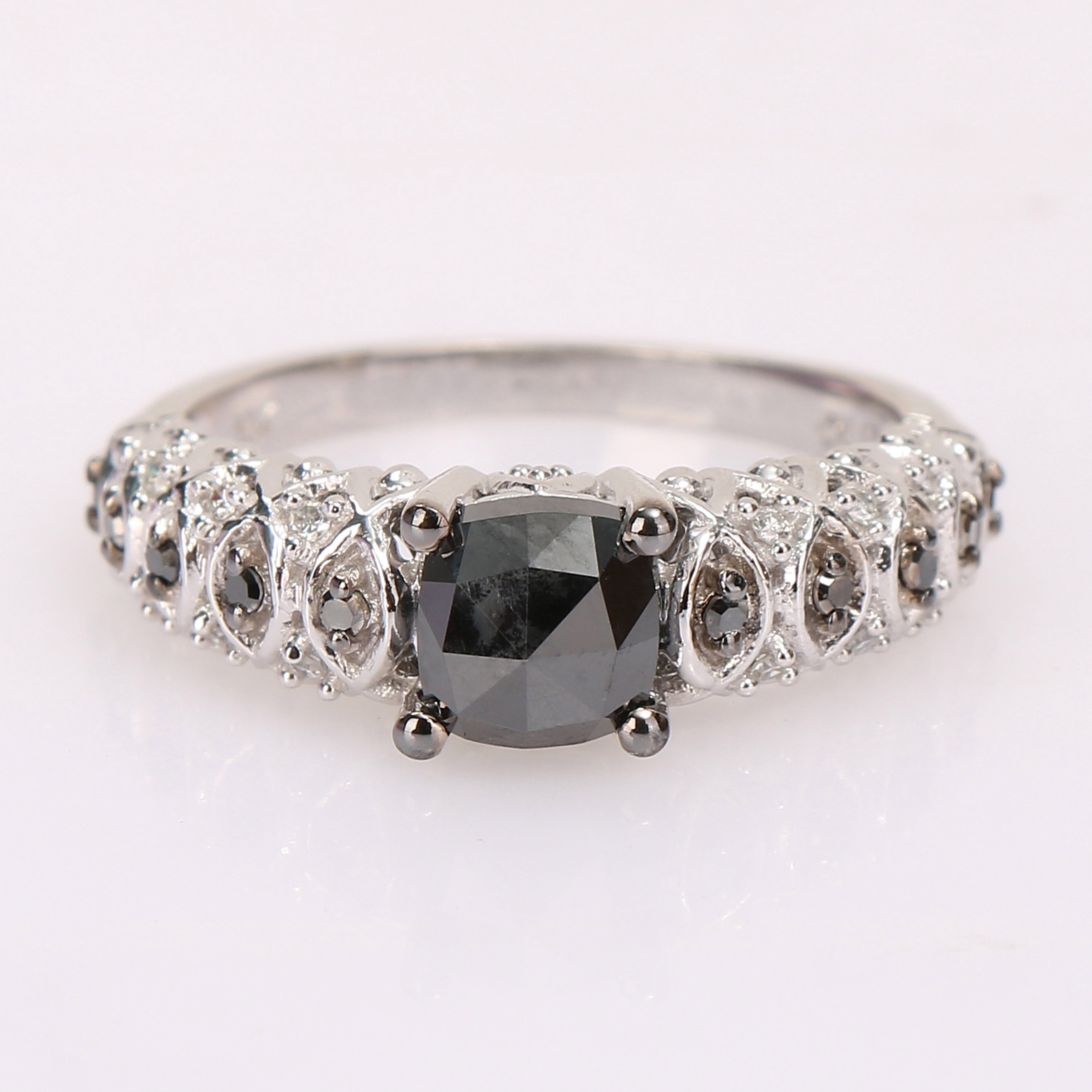 Miadora 10k White Gold with Black Rhodium 1 1/6ct TDW Black & White Diamond Vintage Engagement Ring