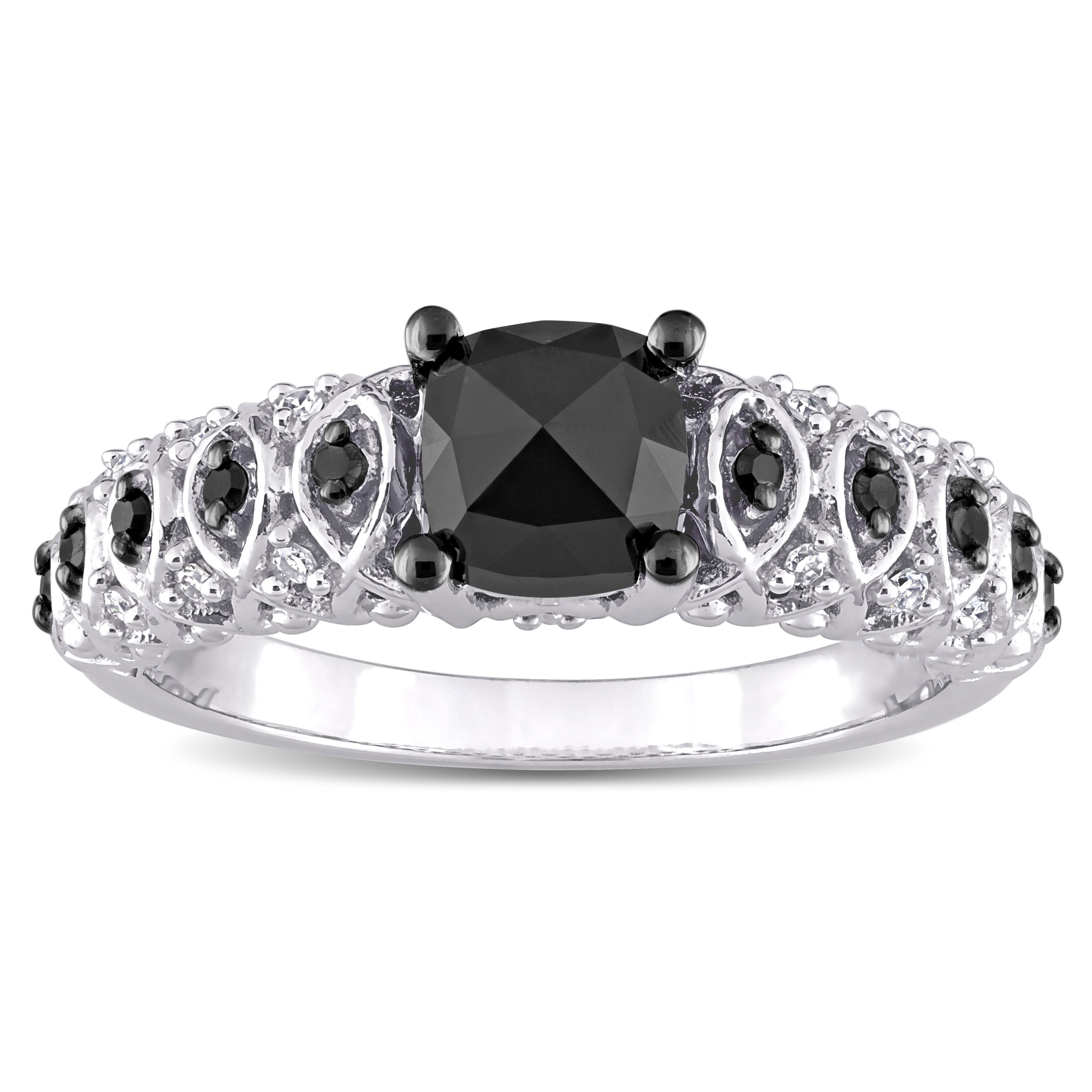 Miadora 10k White Gold with Black Rhodium 1 1/6ct TDW Black & White Diamond Vintage Engagement Ring