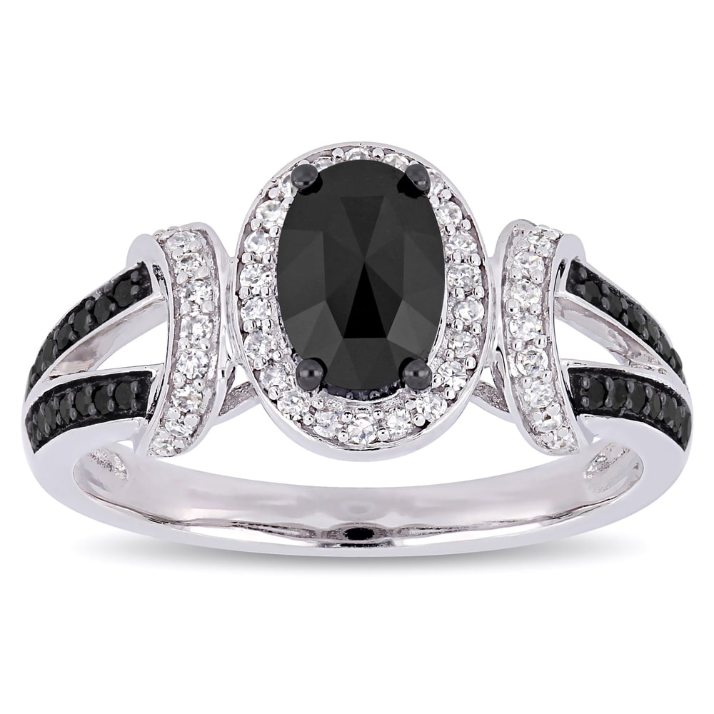 Miadora 10k White Gold with Black Rhodium 1ct TDW Black and White Diamond Split Shank Ring
