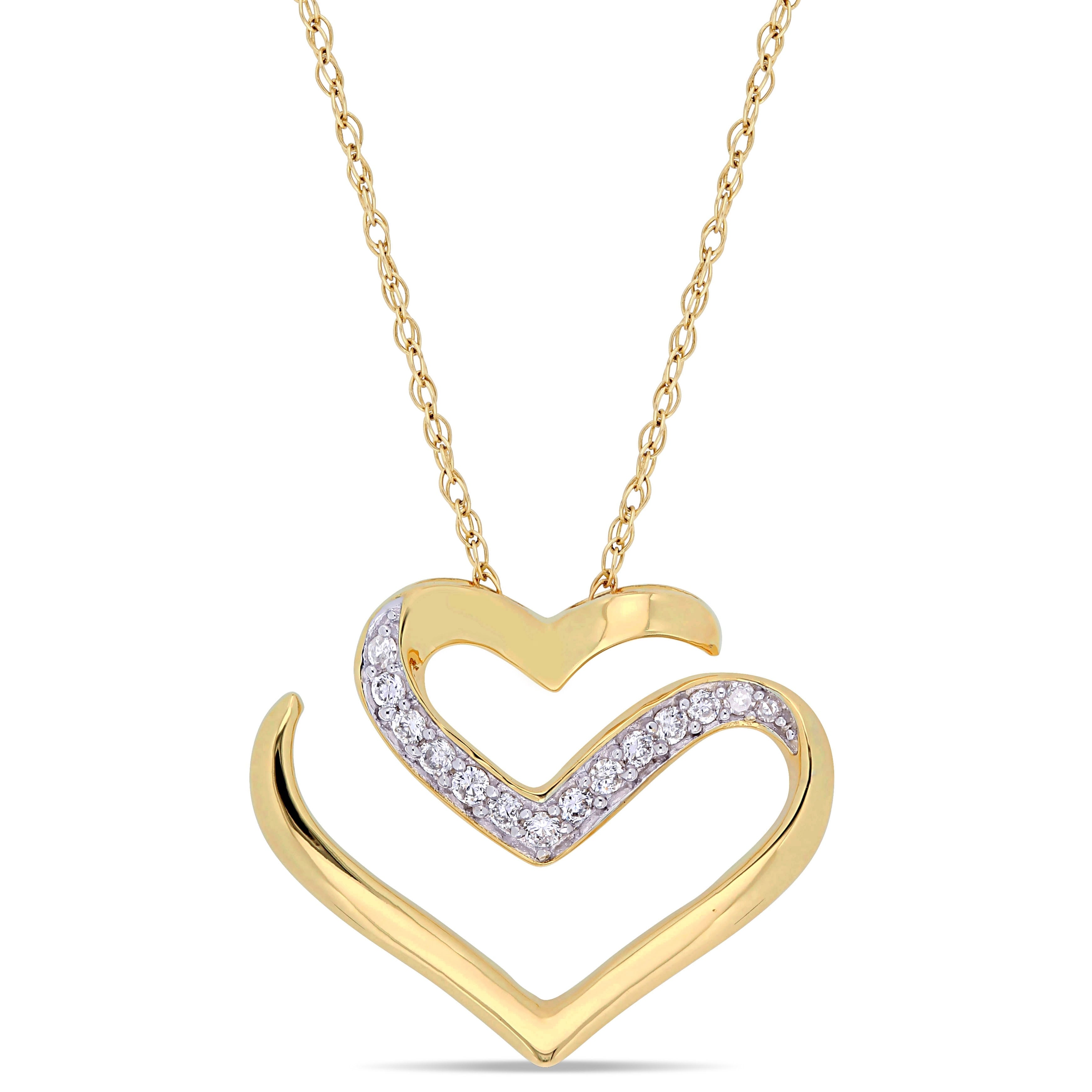 Miadora 10k Yellow Gold 1/10 CT TW Diamond Cursive Double Heart Necklace