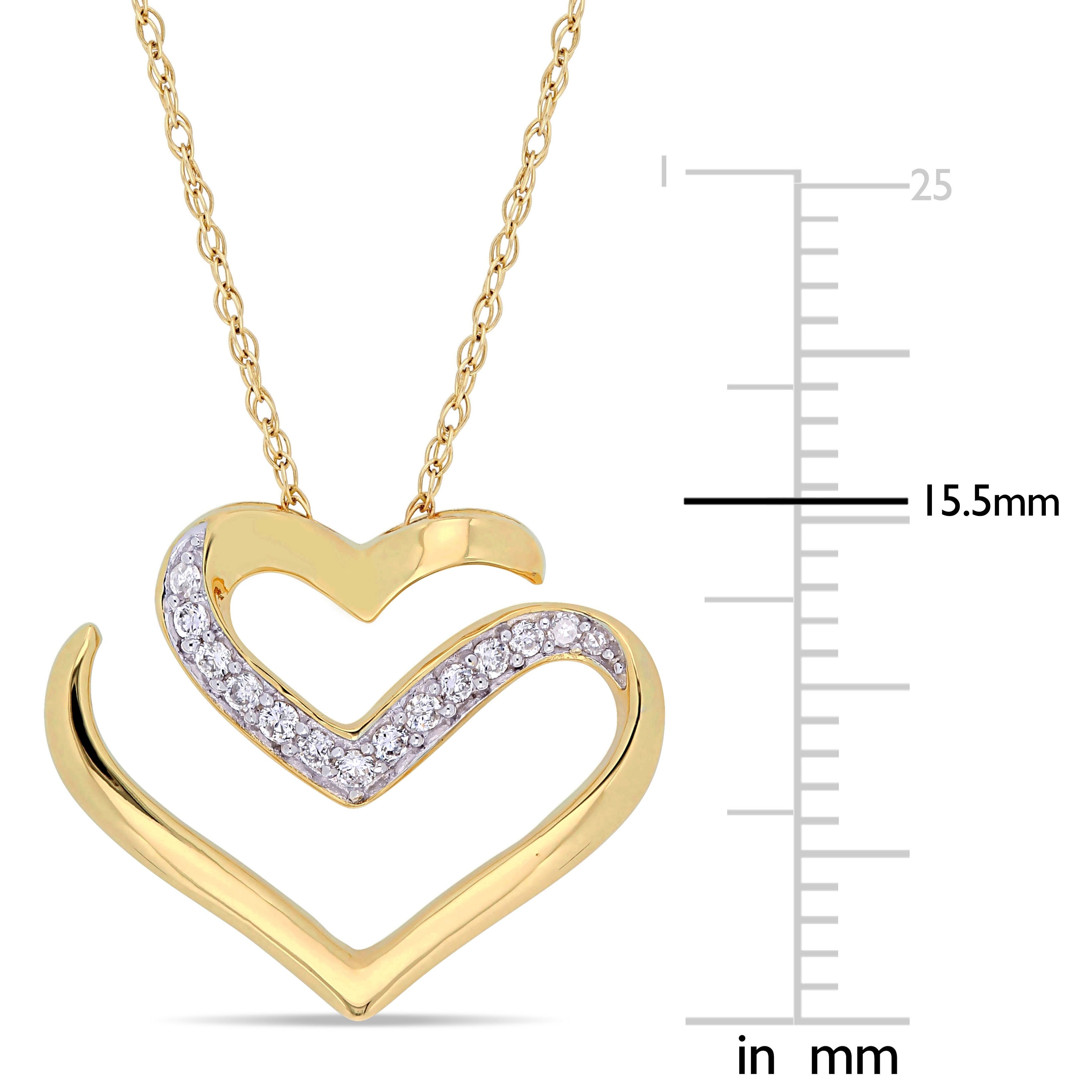 Miadora 10k Yellow Gold 1/10 CT TW Diamond Cursive Double Heart Necklace