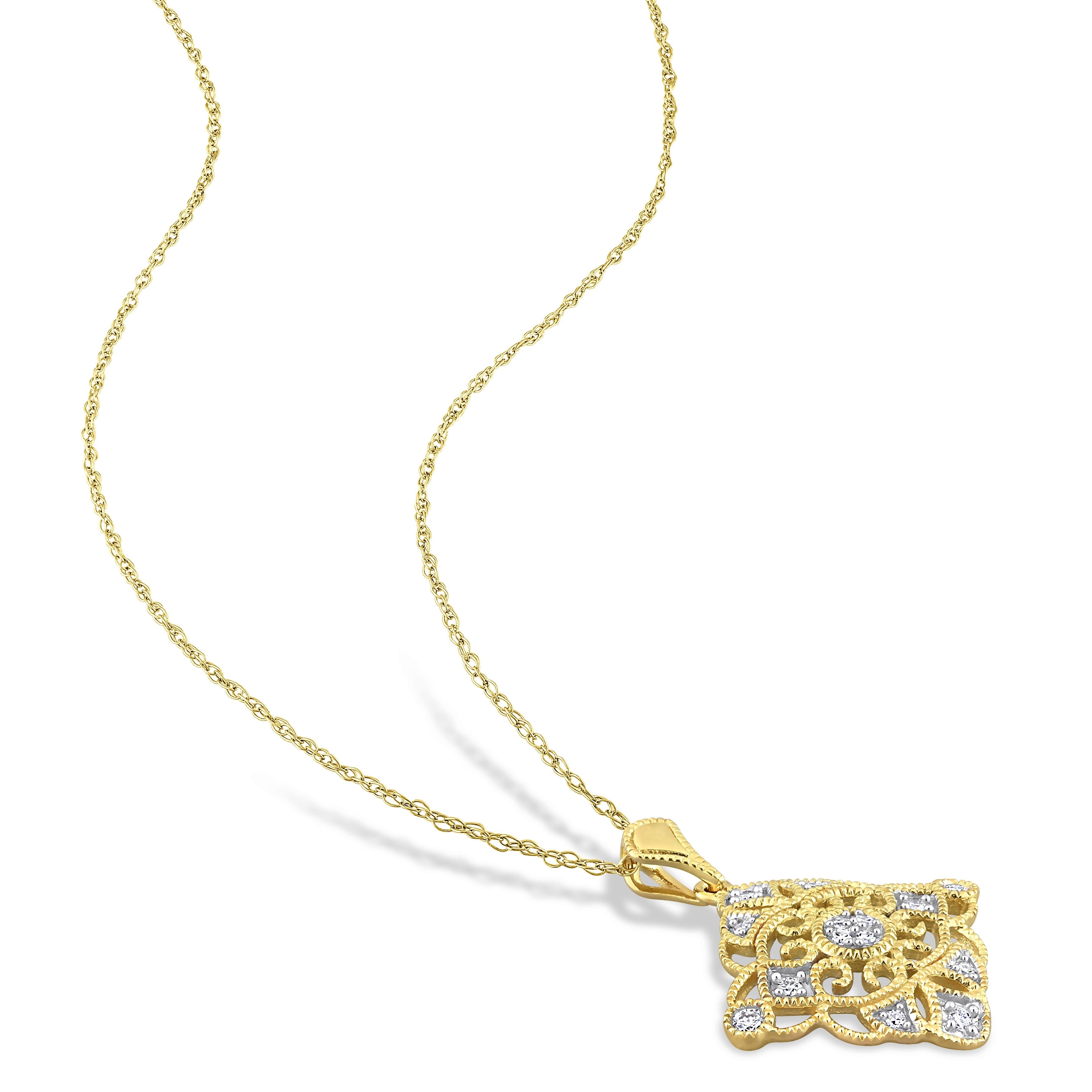Miadora 10k Yellow Gold 1/10ct TDW Diamond Lozenge Lace Drop Necklace