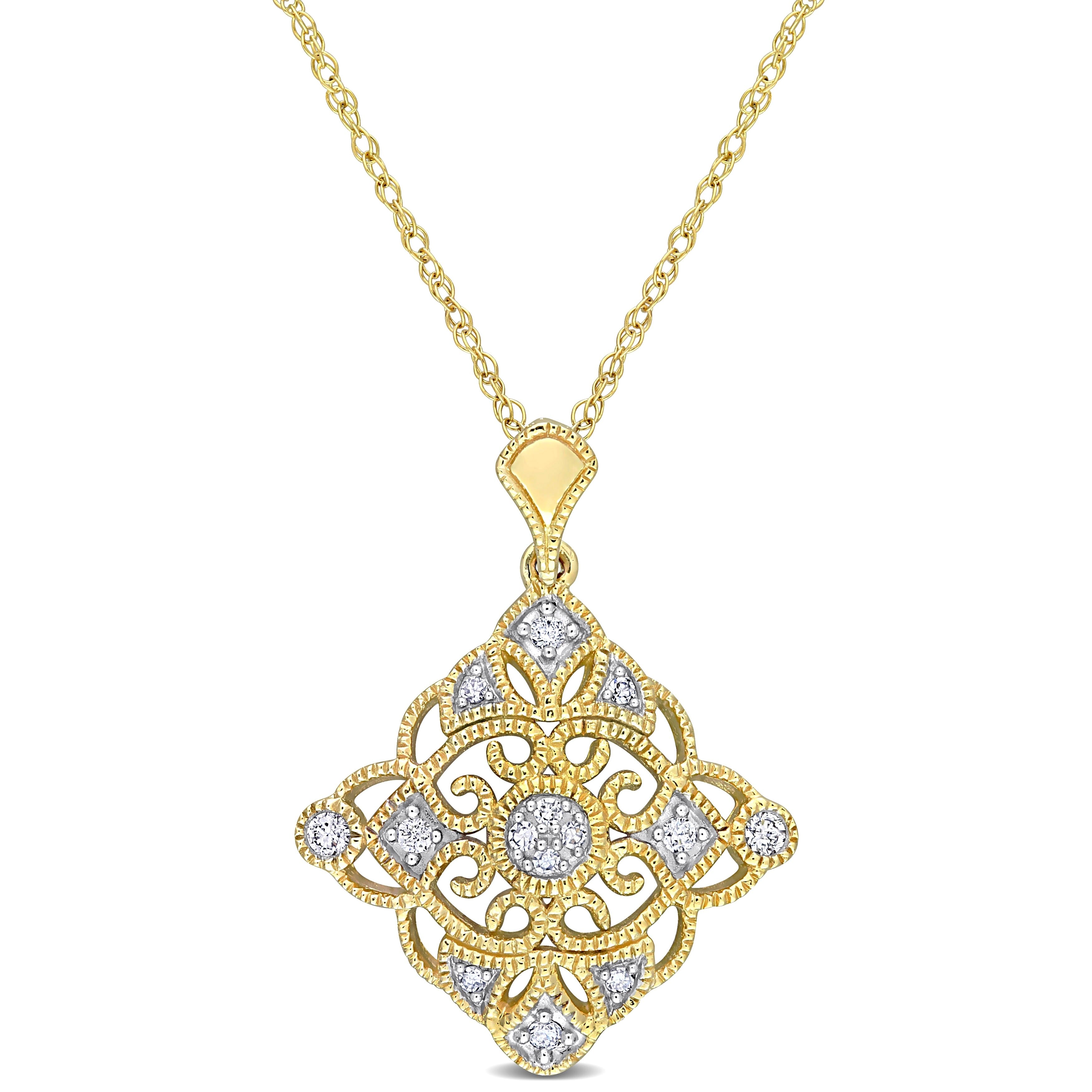 Miadora 10k Yellow Gold 1/10ct TDW Diamond Lozenge Lace Drop Necklace