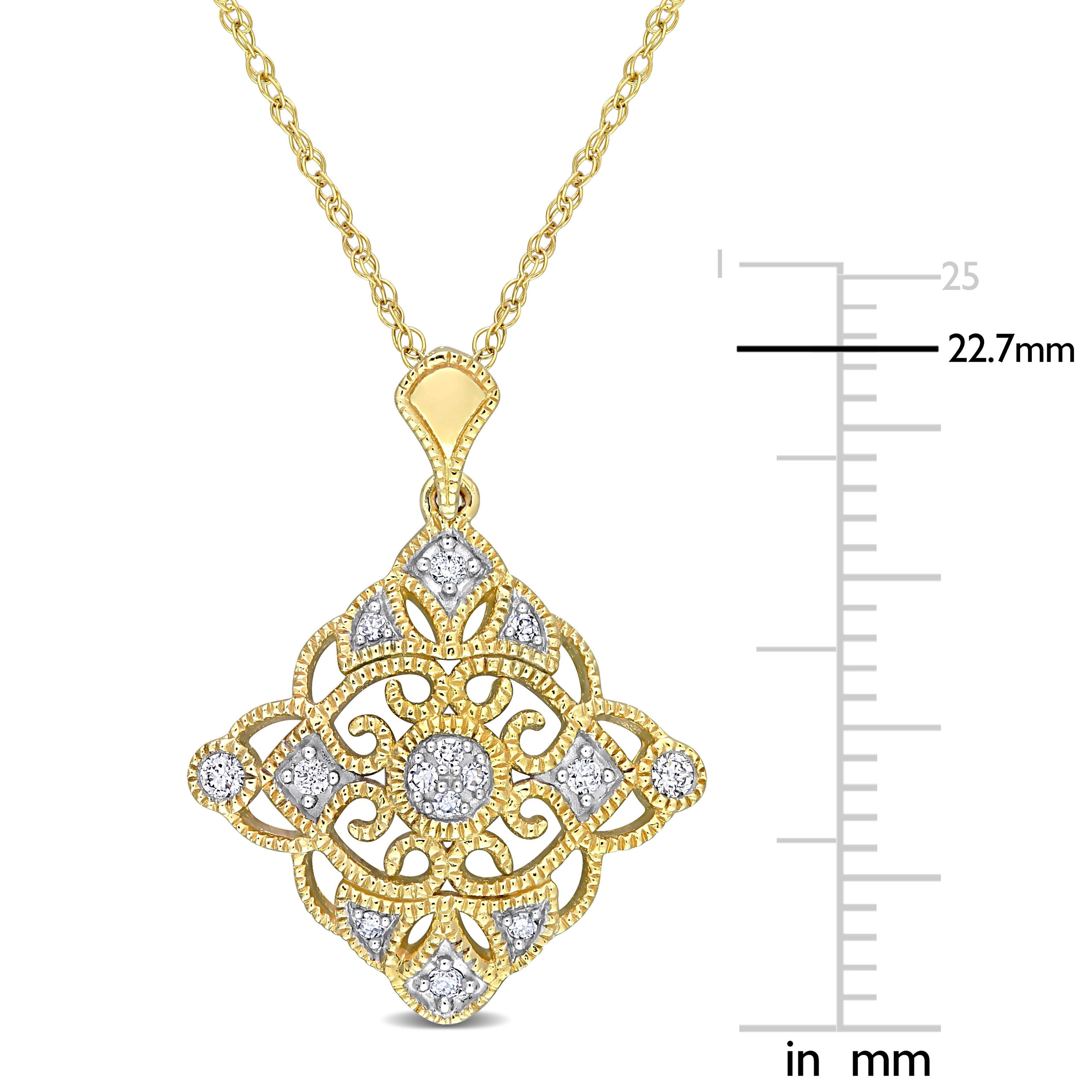 Miadora 10k Yellow Gold 1/10ct TDW Diamond Lozenge Lace Drop Necklace