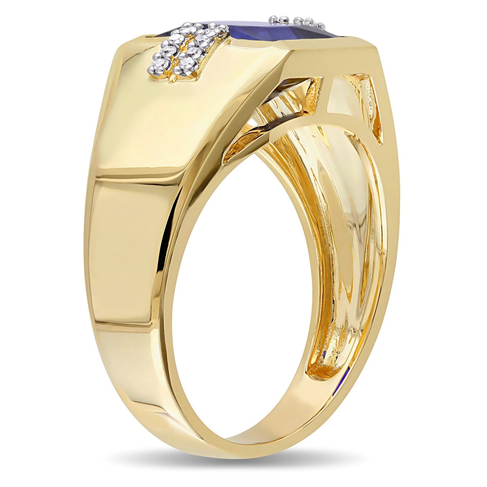Miadora Men's 10k Yellow Gold Created Blue Sapphire and Diamond Accent Ring