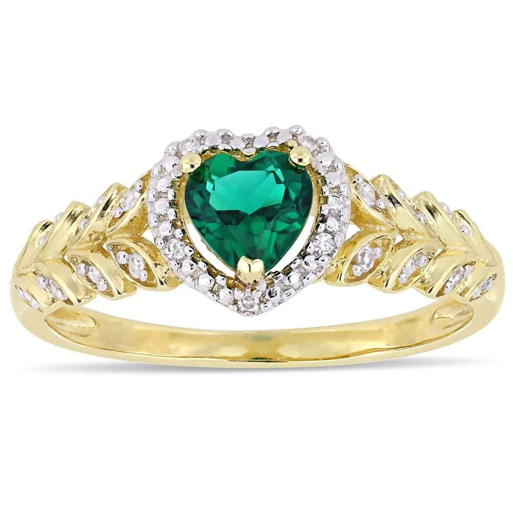 Miadora 10k Yellow Gold Created Emerald and Diamond Halo Engagement Ring