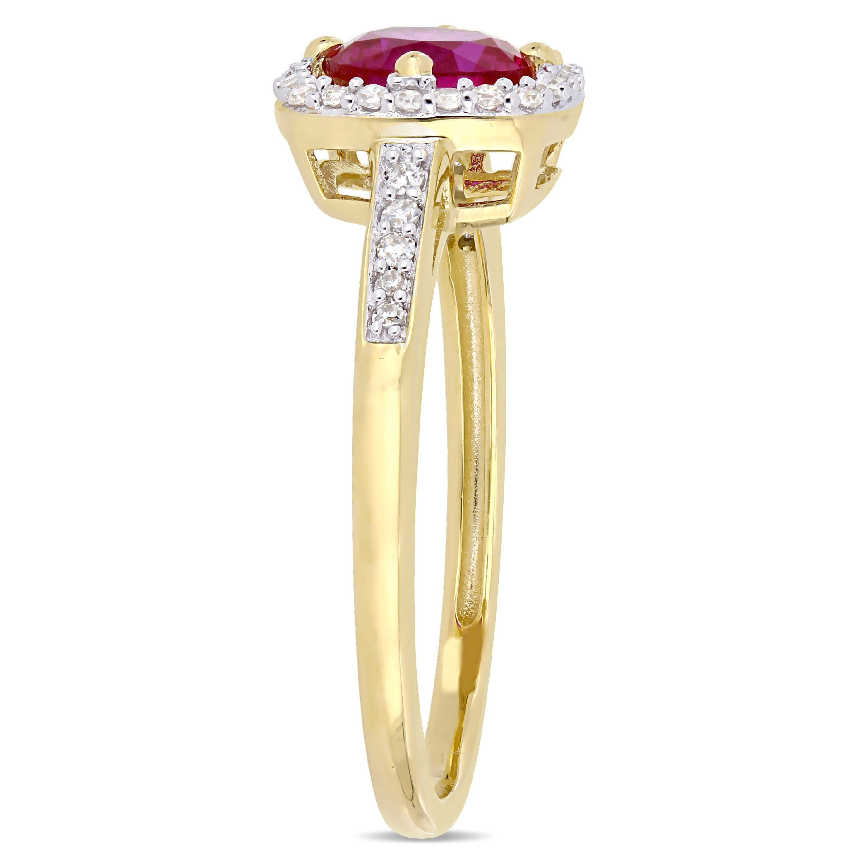 Miadora 10k Yellow Gold Created Ruby and 1/3ct TDW Diamond Floating Halo Jewelry Set