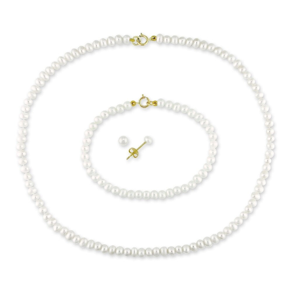 Miadora 10k Yellow Gold Cultured Freshwater Pearl Children's Jewelry Set (3-4mm)