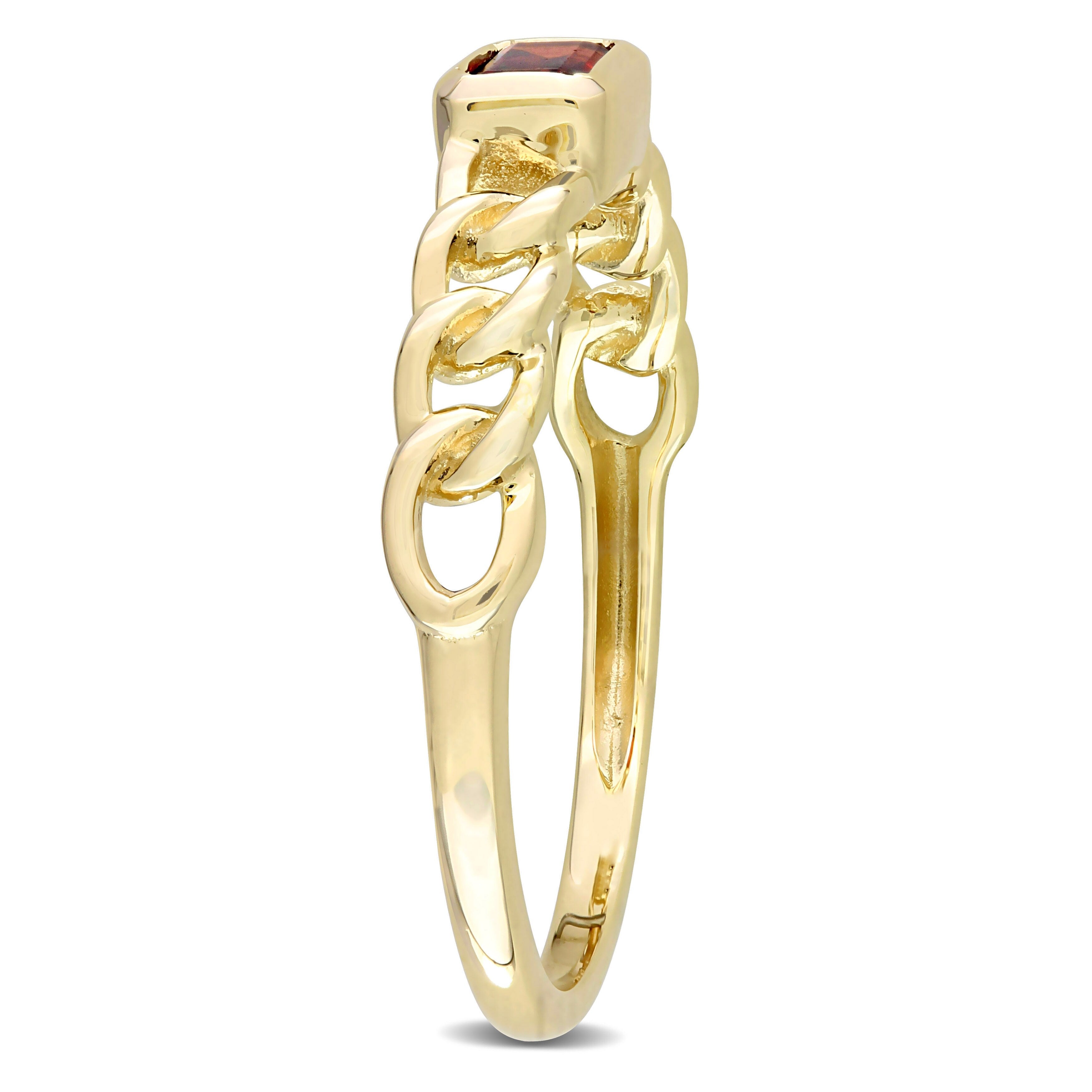 Miadora 10k Yellow Gold Garnet Stackable Link Ring