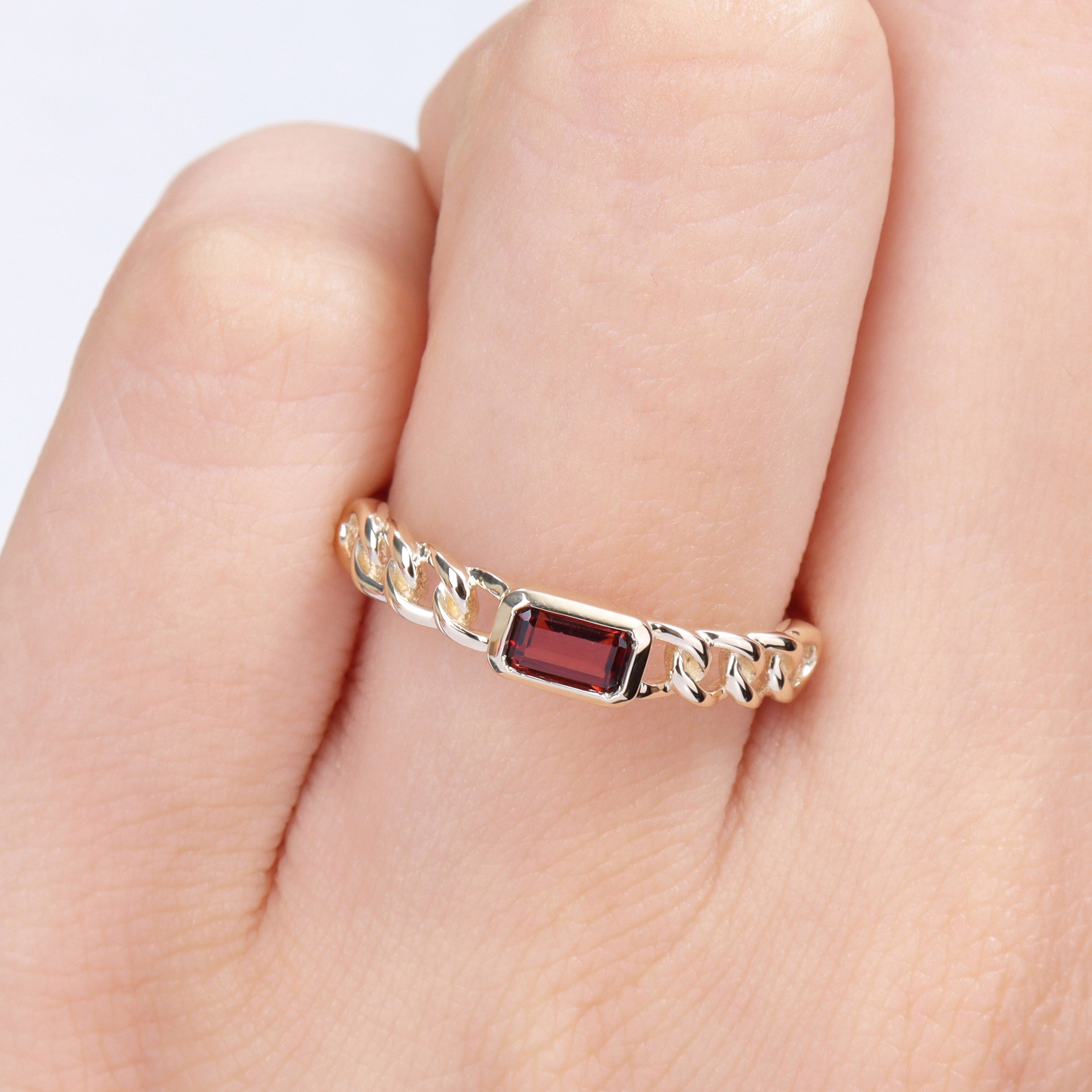 Miadora 10k Yellow Gold Garnet Stackable Link Ring